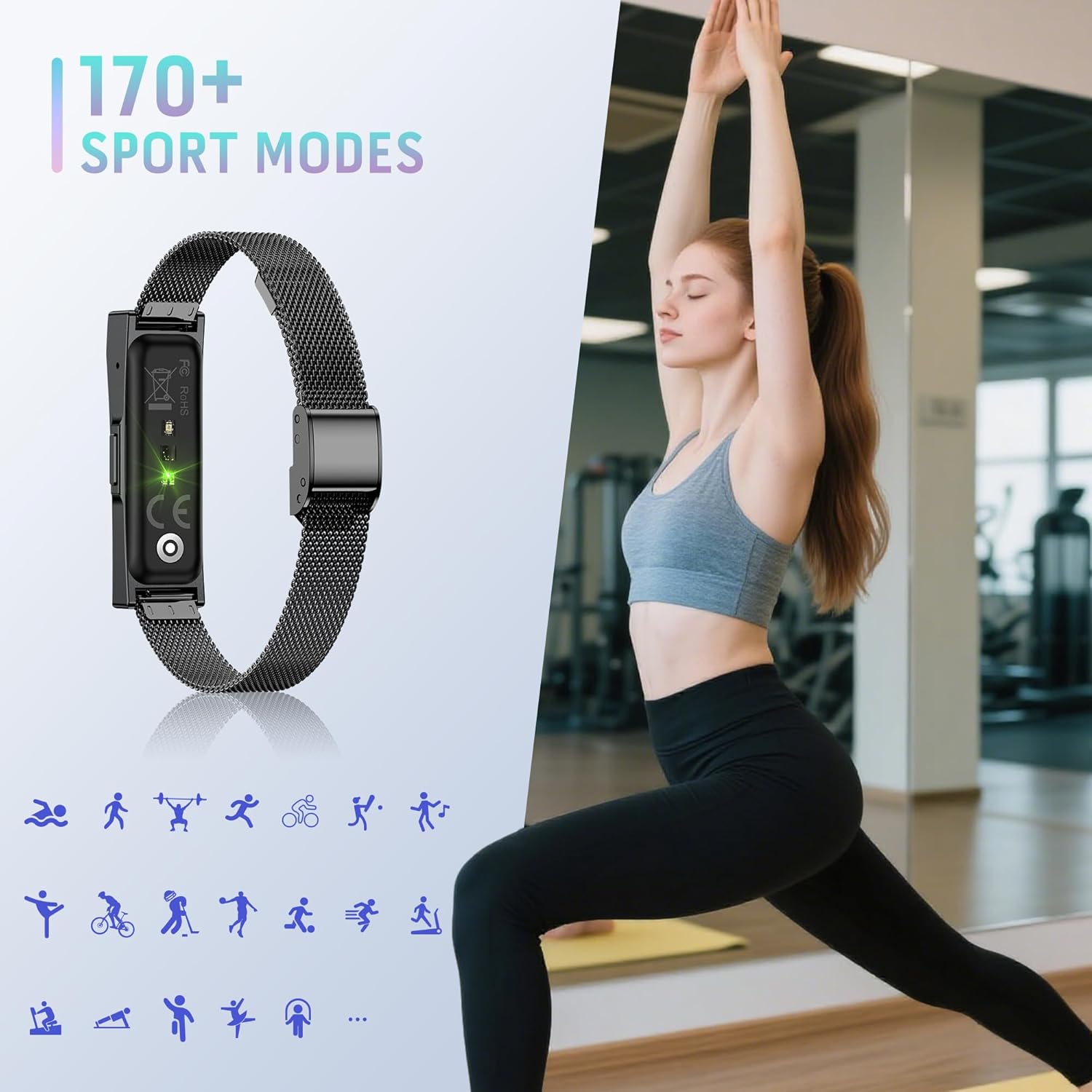 Fitness-Tracker mit über 170 Sportmodi, GPS-Damen-Schrittzähleruhr, Aktivitäts-Tracker IP68, Fitness-Uhr mit Bluetooth-Benachrichtigung – Bild 2