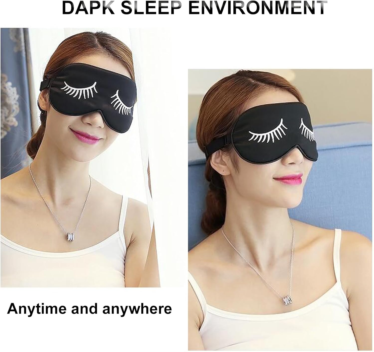 Schlafmaske aus Seide, 2 Stück, Augenmasken zum Schlafen, Augen, Schlafschutz, lichtdichte Schlafmasken, verstellbare Schlafmaske, Augenbinde, Nachtmaske für Pause, Reisen (schwarz, rosa) – Bild 5