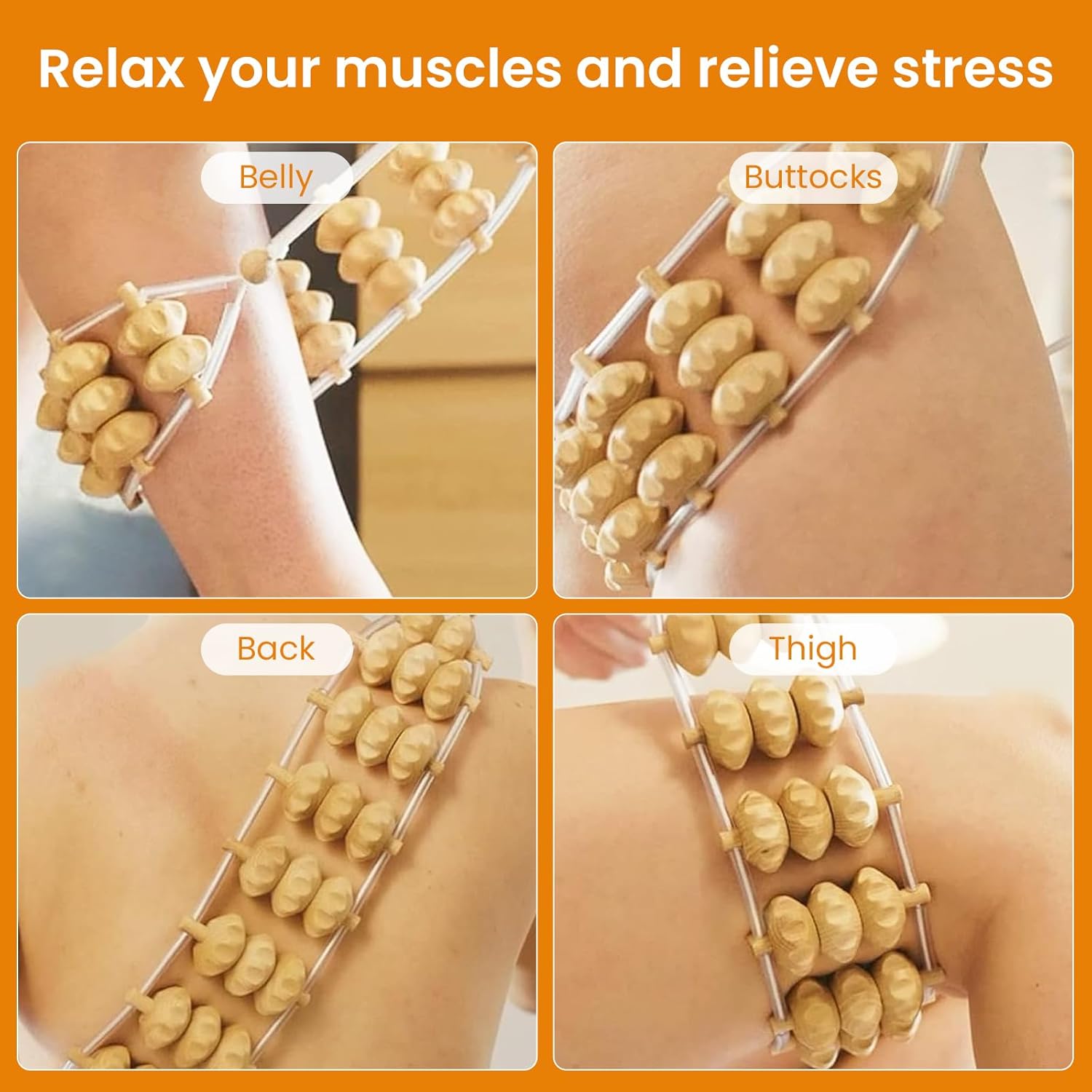 Rückenmassage, Massagerolle Rücken mit Griff, Massagerolle Holz, Faszienrolle Holz für Nacken, Beine, Rücken, Körper (110 x 7,5 cm) – Bild 4
