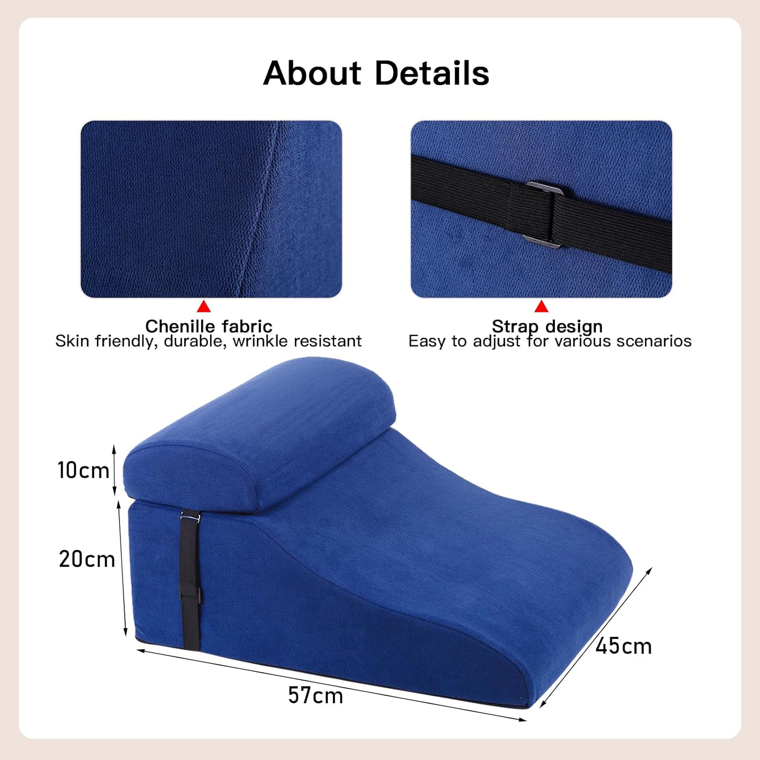 WSJHNLBEDC Lesekissen/Rückenkissen für Bett und Sofa, orthopädisches Keilkissen aus Memory-Schaum, verstellbare Kopfstütze und abnehmbarer Bezug für Rücken, Nacken und Beine, blau, 57 x 45 x 30 cm – Bild 5