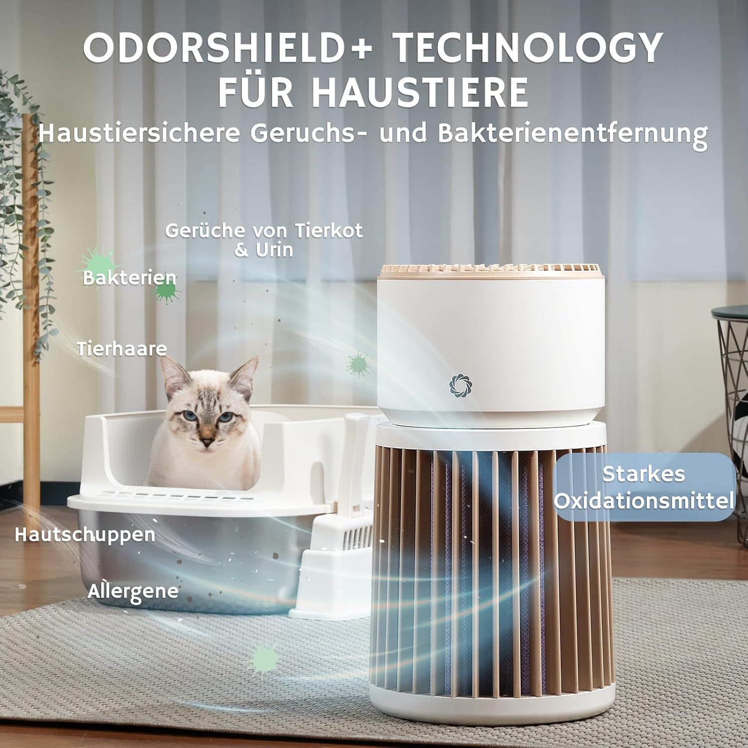 Airthereal Haustier-Luftreiniger mit H13-Geruchsfilter – entfernt Tierhaare, Hautschuppen, Katzenuringeruch, Staub, Rauch – für Räume bis zu 325 m², PM2,5-Sensor, 360°-Lufteinlass, AGH400 – Bild 2