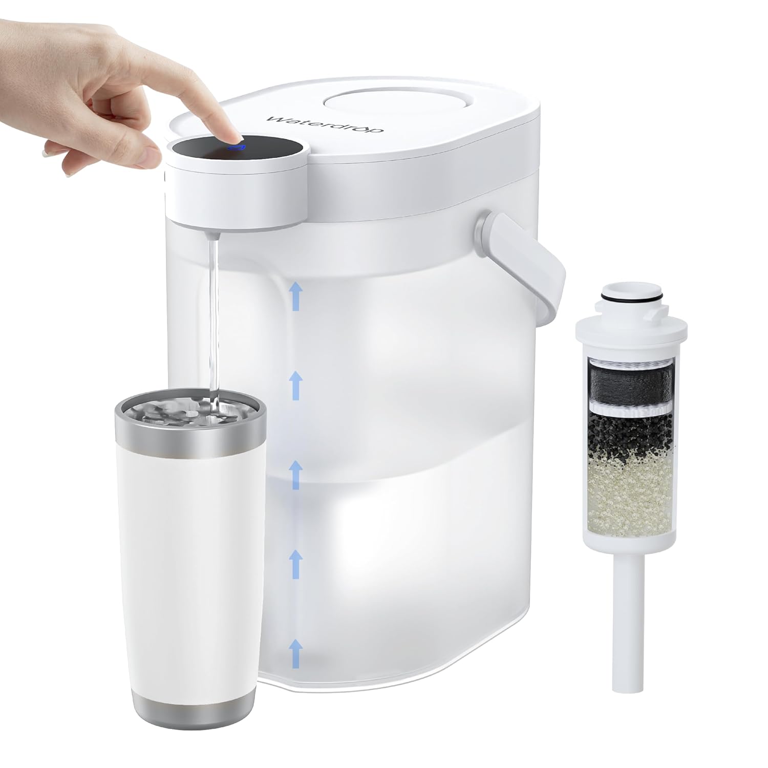 Waterdrop FreshTaste Wasserhärter, elektrischer Wasserfilterkrug, 4 l Wasserfilterspender für Kühlschrank, reduziert Kalk, Chlor, Blei, Kupfer, reinigt, Weiß (Ersatzfilter: WD-EWFS)