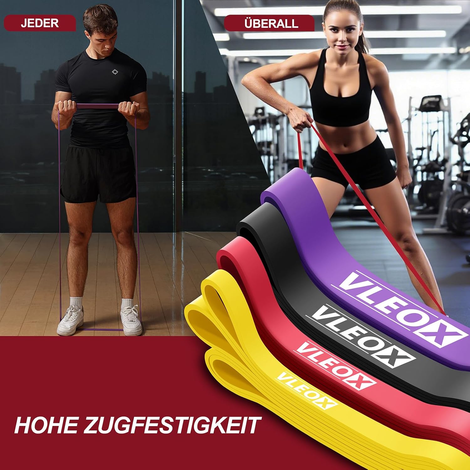 Fitnessbänder, Widerstandsbänder mit 4 Stufen, Widerstandsbänder für Männer und Frauen, Fitnessband-Set, Trainingsbänder für Yoga, Pilates, Training, Krafttraining – Bild 4