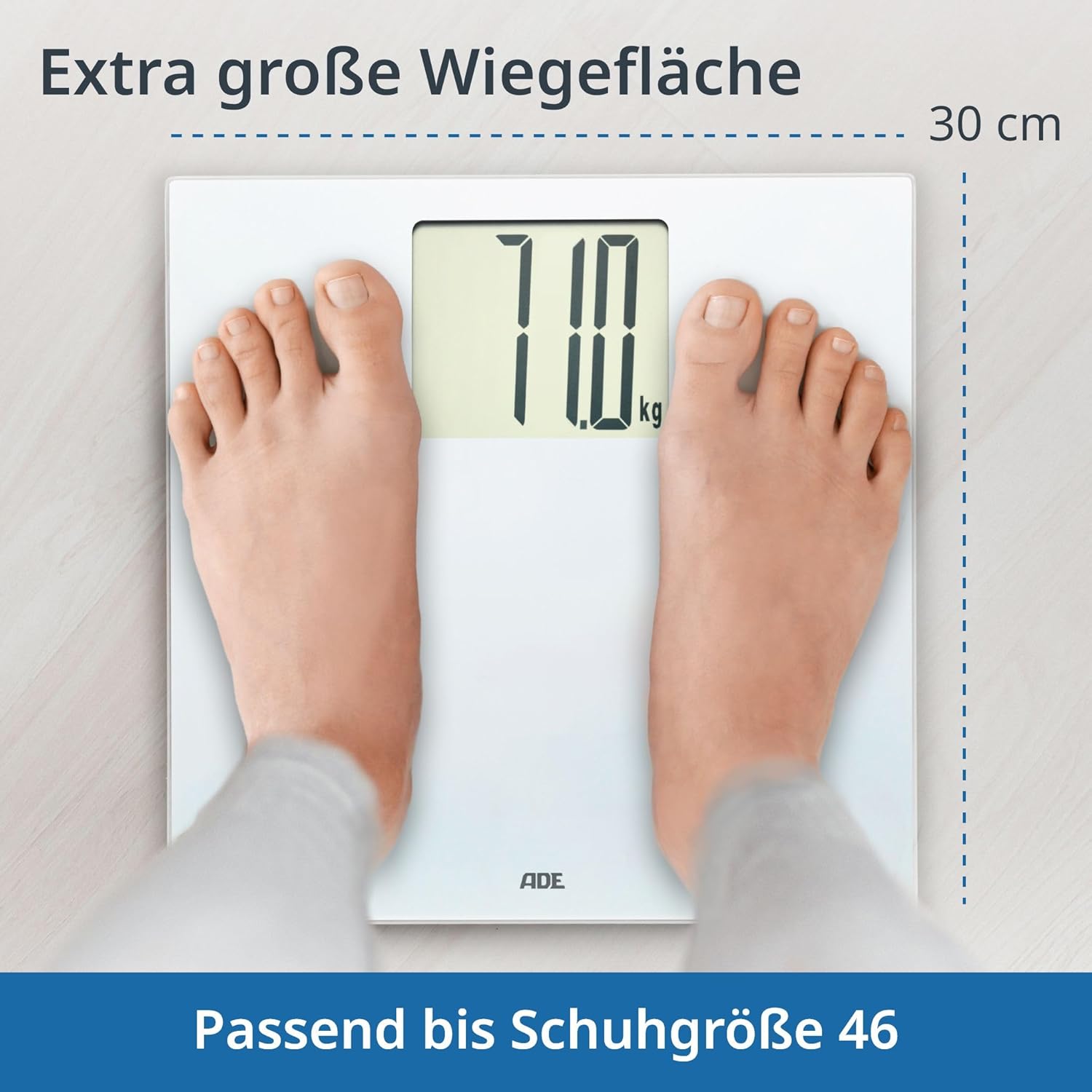 ADE Digitale Personenwaage mit XXL-Display | 200 kg Tragkraft | Besonders gut ablesbare Körperwaage | Ideal für Brillenträger, Senioren | Personenwaage Weiß – Bild 4