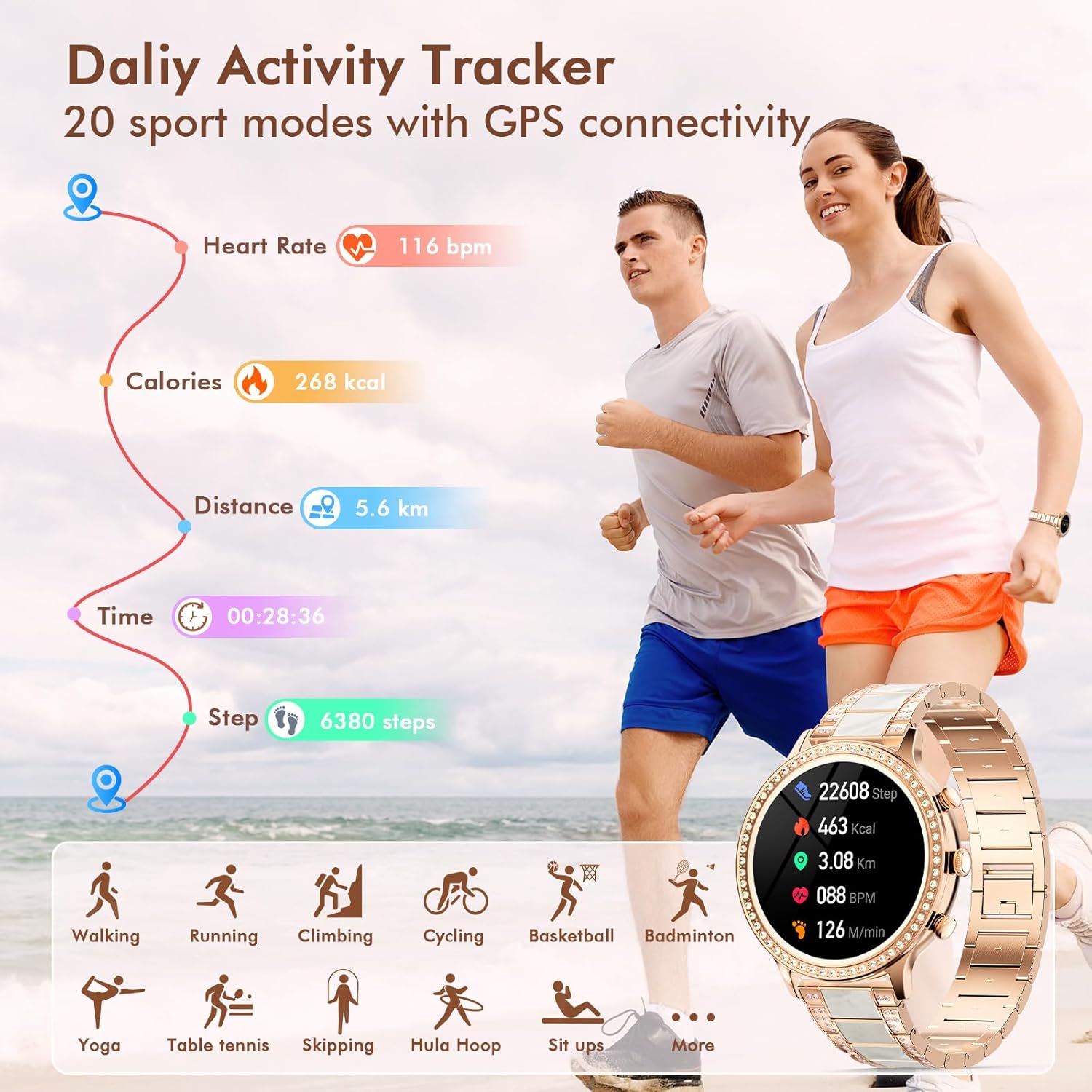 ZKCREATION Damen Smartwatch mit Telefonfunktion – Smartwatch Damenuhr mit Anruffunktion, Fitnessuhr mit Schlaf- und Herzfrequenzmesser, Musiksteuerung, 20 Sportmodi, Schrittzähleruhr Damen für Android iOS – Bild 4