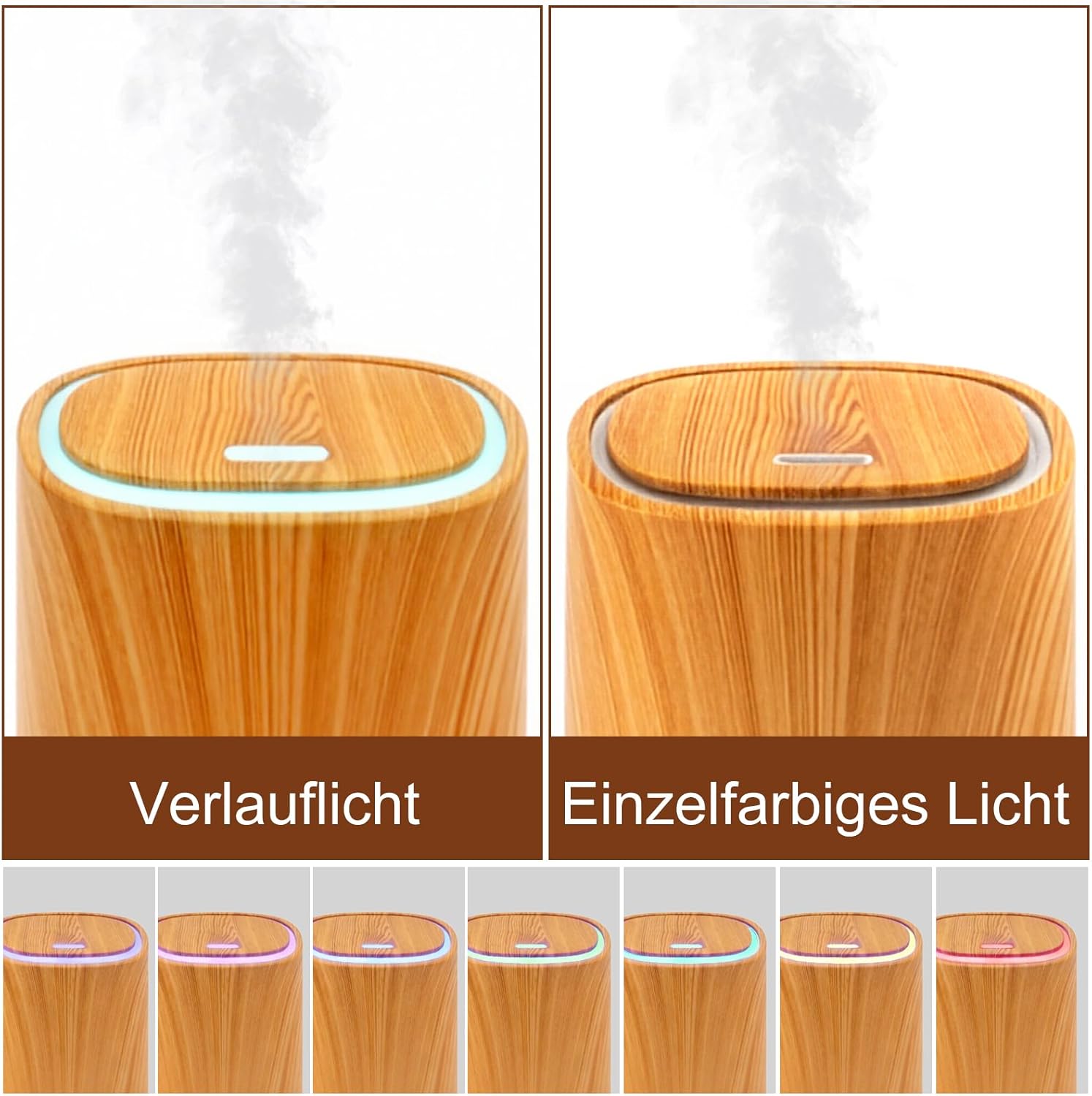 Youyijia Aromadiffusor für ätherische Öle, 125 ml, Ultraschalldiffusor mit Luftbefeuchter & 7 Farben LED, Design in Holzoptik, automatische Abschaltung, leiser Duftdiffusor für Schlafzimmer (Holzfarbe) – Bild 5