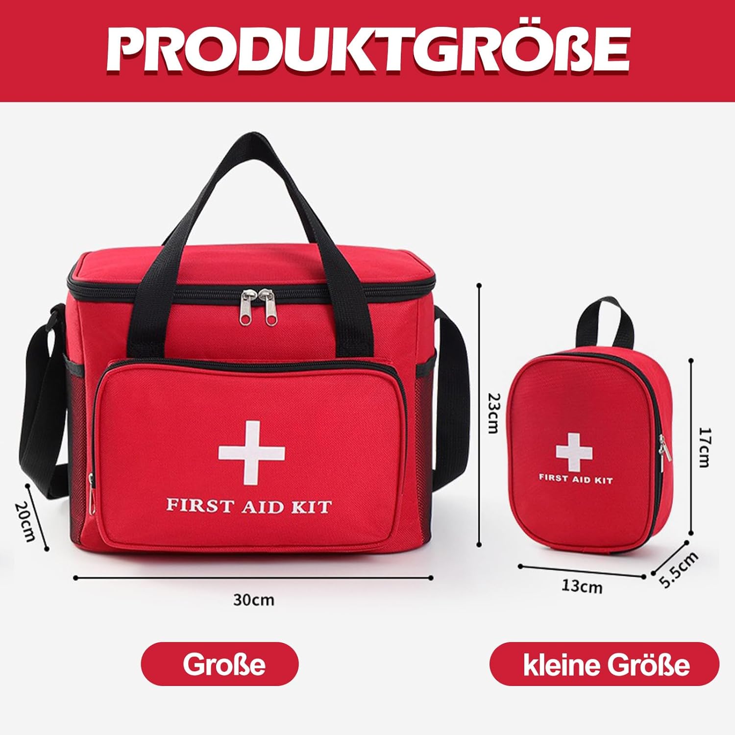 XXL-Erste-Hilfe-Tasche für Reisen – 30 x 20 x 23 cm große Medikamententasche und 17 x 13 x 5,5 Tasche, Reise-Medizintasche, leere Tasche mit Griff und Umhänge-Schultergurt, wasserdichte Medikamenten-Notfalltasche – Bild 2