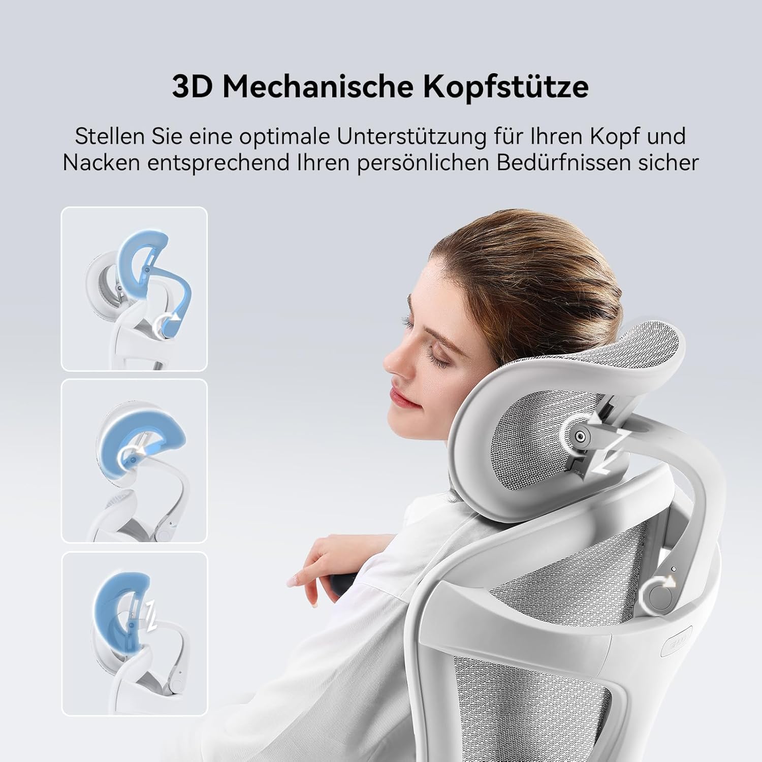 SIHOO Doro C300 Ergonomischer Bürostuhl mit dynamischer Lordosenstütze, 3D-Armlehnen und verstellbarer Rückenlehne, Fußstütze für bequemen Home-Office-Schreibtischstuhl – Weiß – Bild 5
