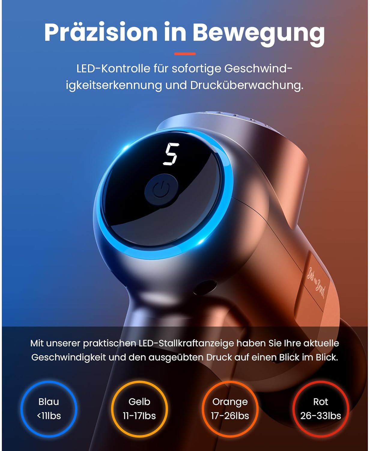Massagepistole mit Wärme und Kältetherapie, Bob and Brad C2 Pro Tiefengewebsmassagegerät mit Wärme, Professionelles Elektrisches Massagegerät für Zuhause, Fitnessstudio, Erholung, Schmerzlinderung – Bild 5
