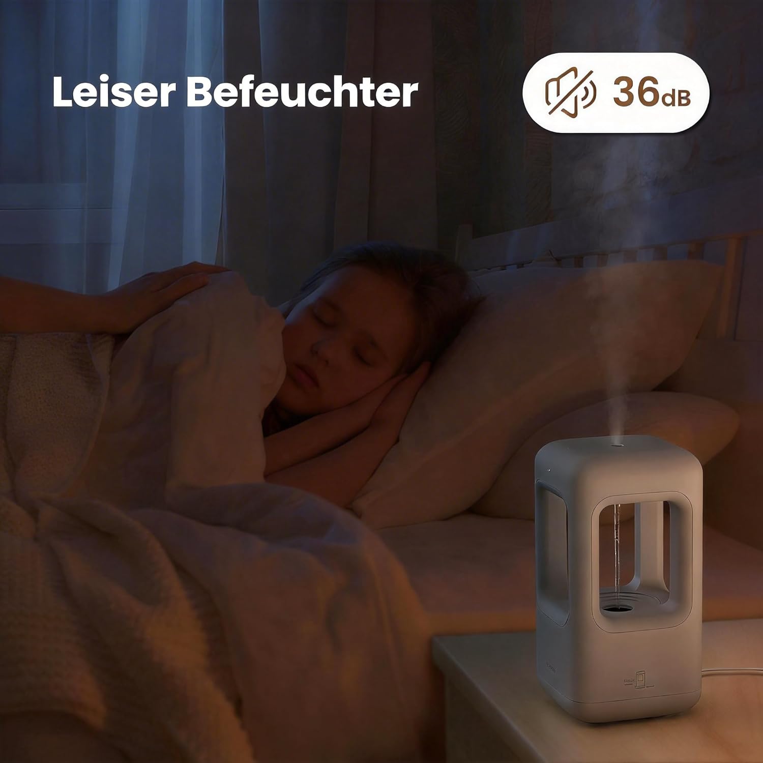 Ultraschall-Luftbefeuchter, weißer, flüsterleiser Kaltnebel mit automatischer Abschaltung, Red Dot Design Award 2023, Luftbefeuchter für Schlafzimmer, Babyzimmer, Büro & Pflanzen – Bild 4
