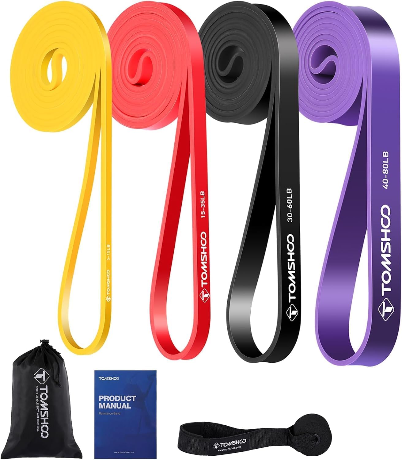 TOMSHOO Fitnessbänder, Widerstandsbänder Set, Klimmzugbänder mit Türanker, Terrabands mit Aufbewahrungstasche, Fitnessband für Muskelaufbau, Yoga und Pilates