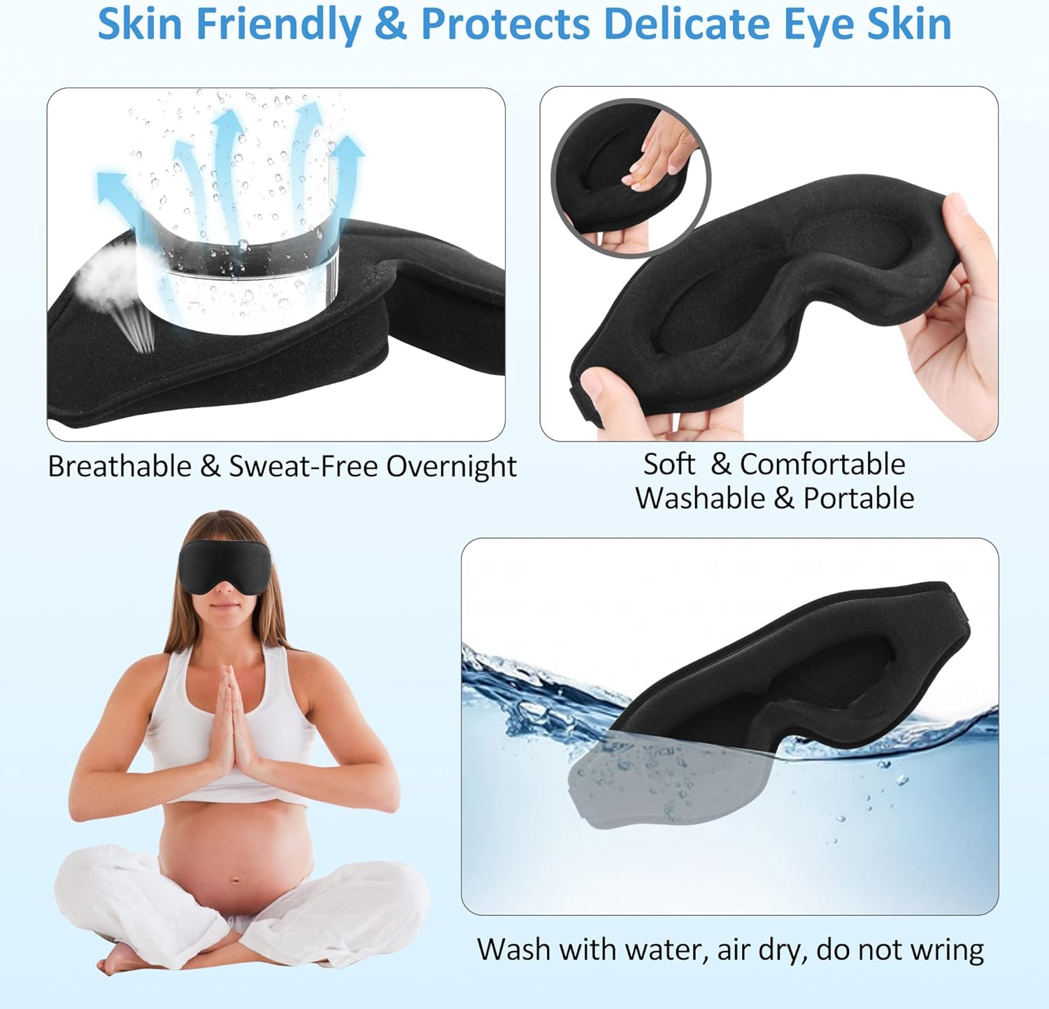 Schlafmaske für Männer und Frauen, 3D-einzigartige Fase, 100 % lichtblockierende Augenmaske, schwarz, verstellbarer Riemen, bequeme Schlafmaske, Nachtmaske, Reisen, Nickerchen, Schlafmaske, Wimpernverlängerung – Bild 5