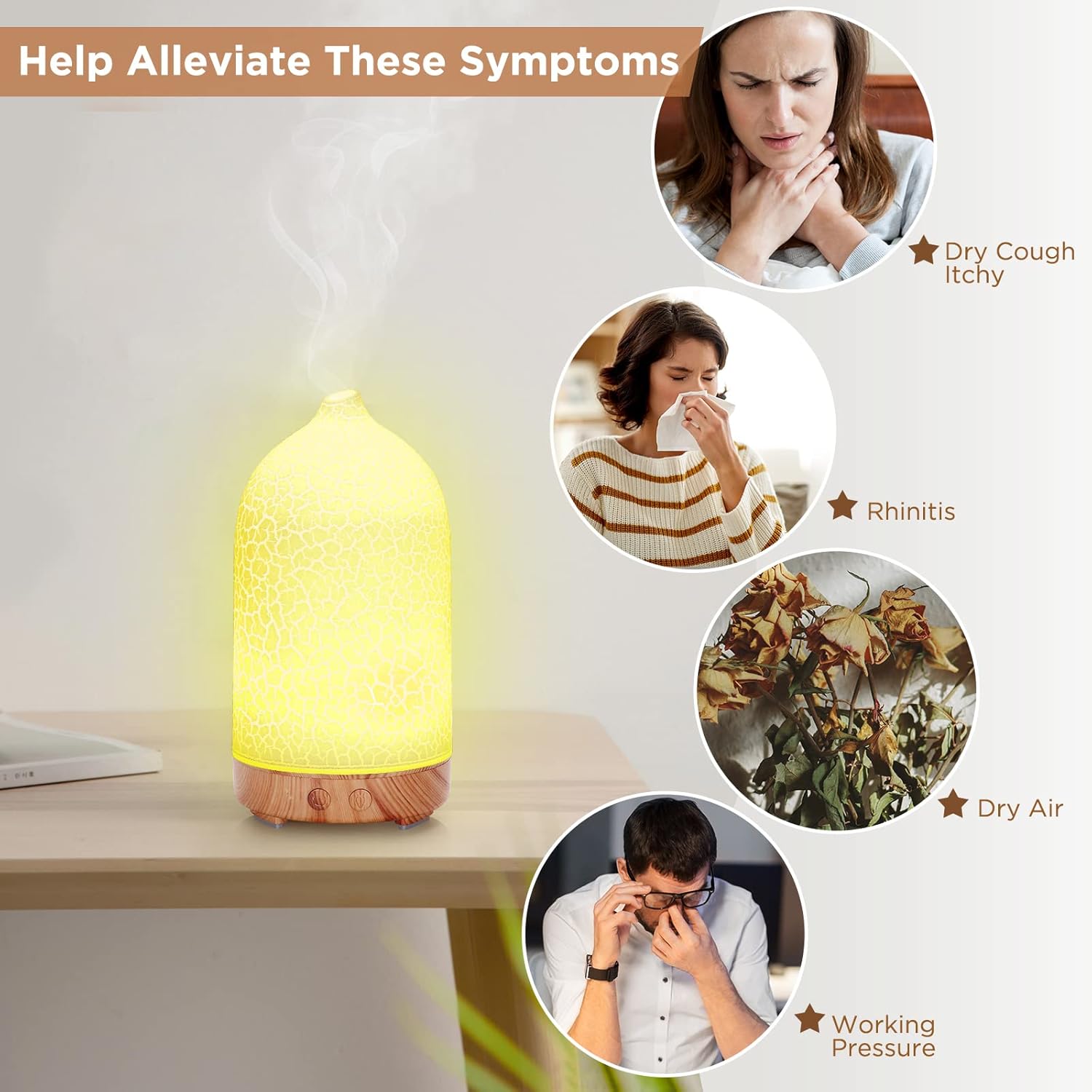 Hianjoo Aroma-Diffusor, 200 ml, Luftbefeuchter, leiser Ultraschall-Aromatherapie-Diffusor mit 7 Farben LED für Büro, Yoga, Spa, Schlafzimmer – helles Holz – Bild 6