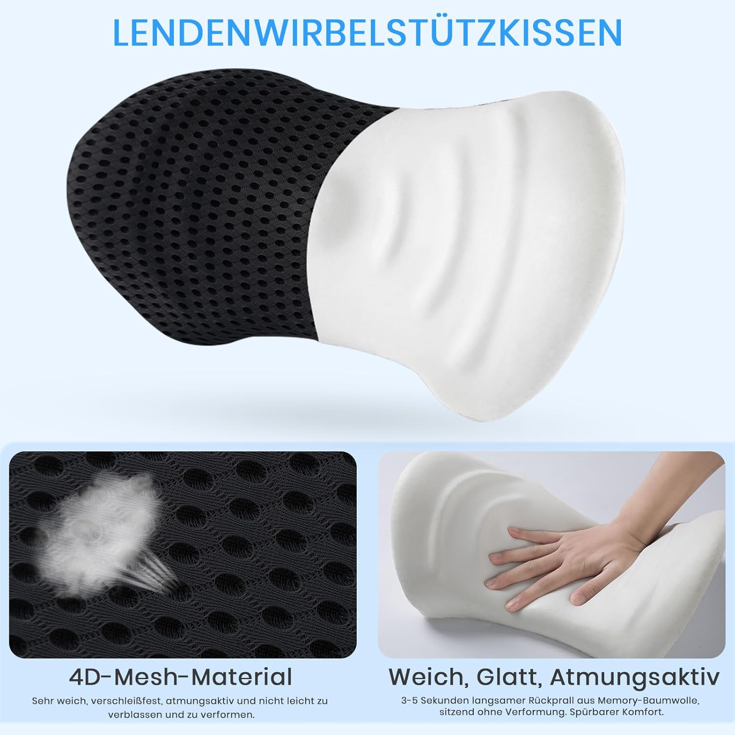 Lendenkissen-Rückenlehne, Lendenstützkissen für Bürostuhl und Autositz, Memory-Schaum-Rückenstützkissen, verstellbarer Gurt, Lendenkissen ergonomisch für Autositze, Bürostuhl – Bild 2