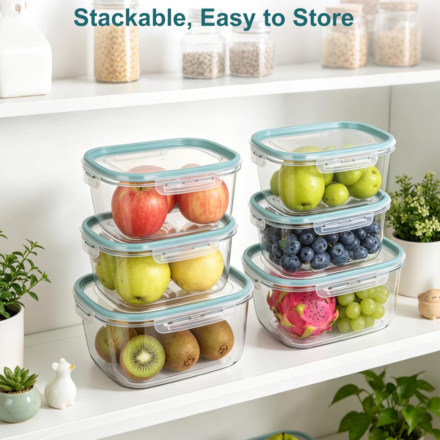 Romon Meal Prep Boxen 3er-Set, 2,15 L Blau Rechteckig Gefrierboxen mit Deckel, Stapelbare Auslaufsichere Lebensmittelaufbewahrung für Gefrierschrank – Bild 6