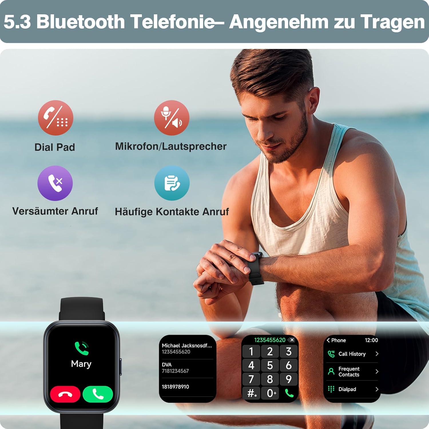 Smartwatch Herren Damen 1,85 Zoll Smartwatch mit Telefonfunktion/WhatsApp, Fitnessuhr Herren mit Herzfrequenz-/Schlafmonitor, 10-Tage-Akku, 3ATM wasserdichter Herzfrequenzmesser für Samsung/iOS/Android/Alexa – Bild 2