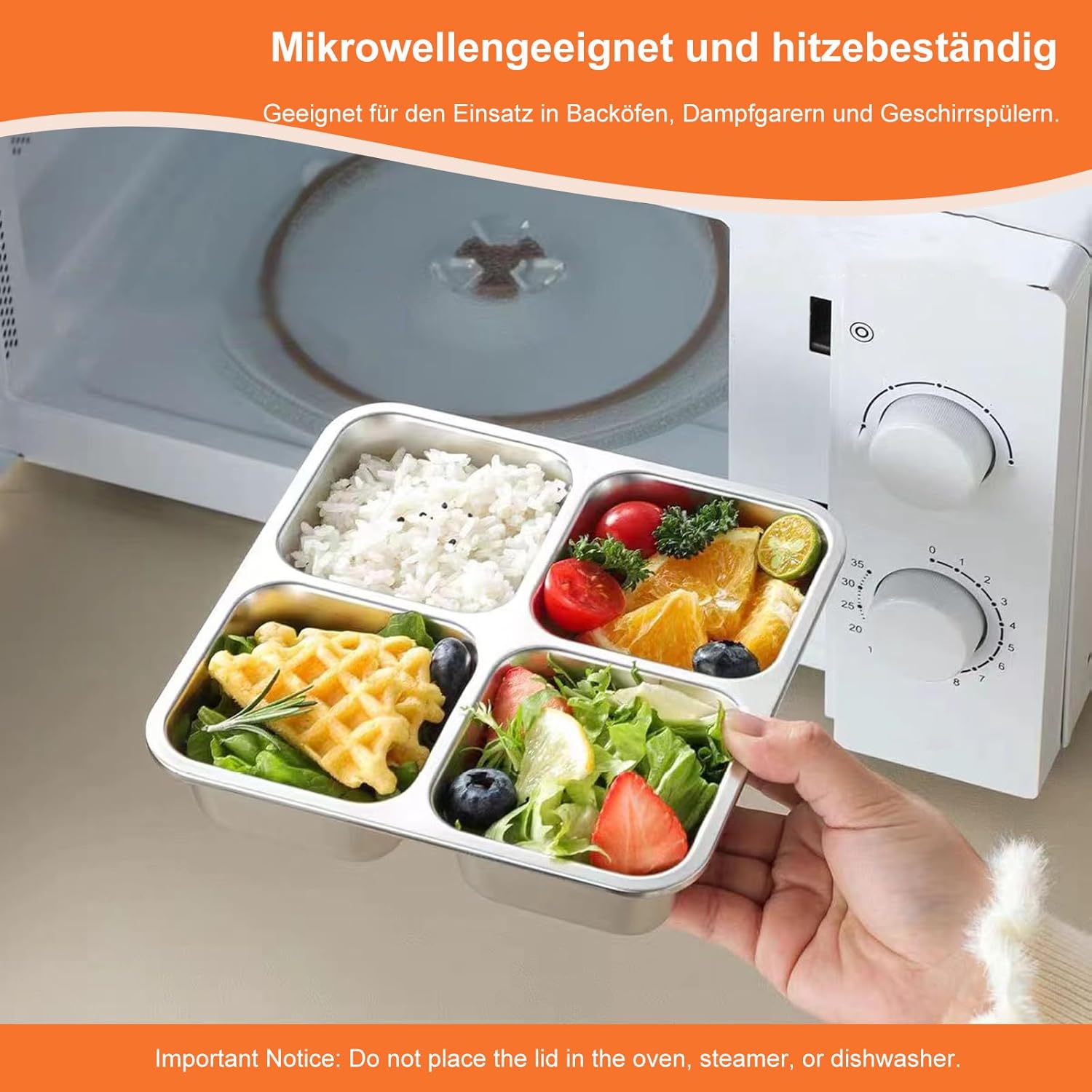 Snackbox, 2 Stück Bento Box, Snackbox mit Fächern Brotdose Edelstahl für Meal Prep Behälter, Leckdichte Metall Bento Box Mit Deckel für Schule, Arbeit Camping Brotdose Mit Fächern (600ml) – Bild 5