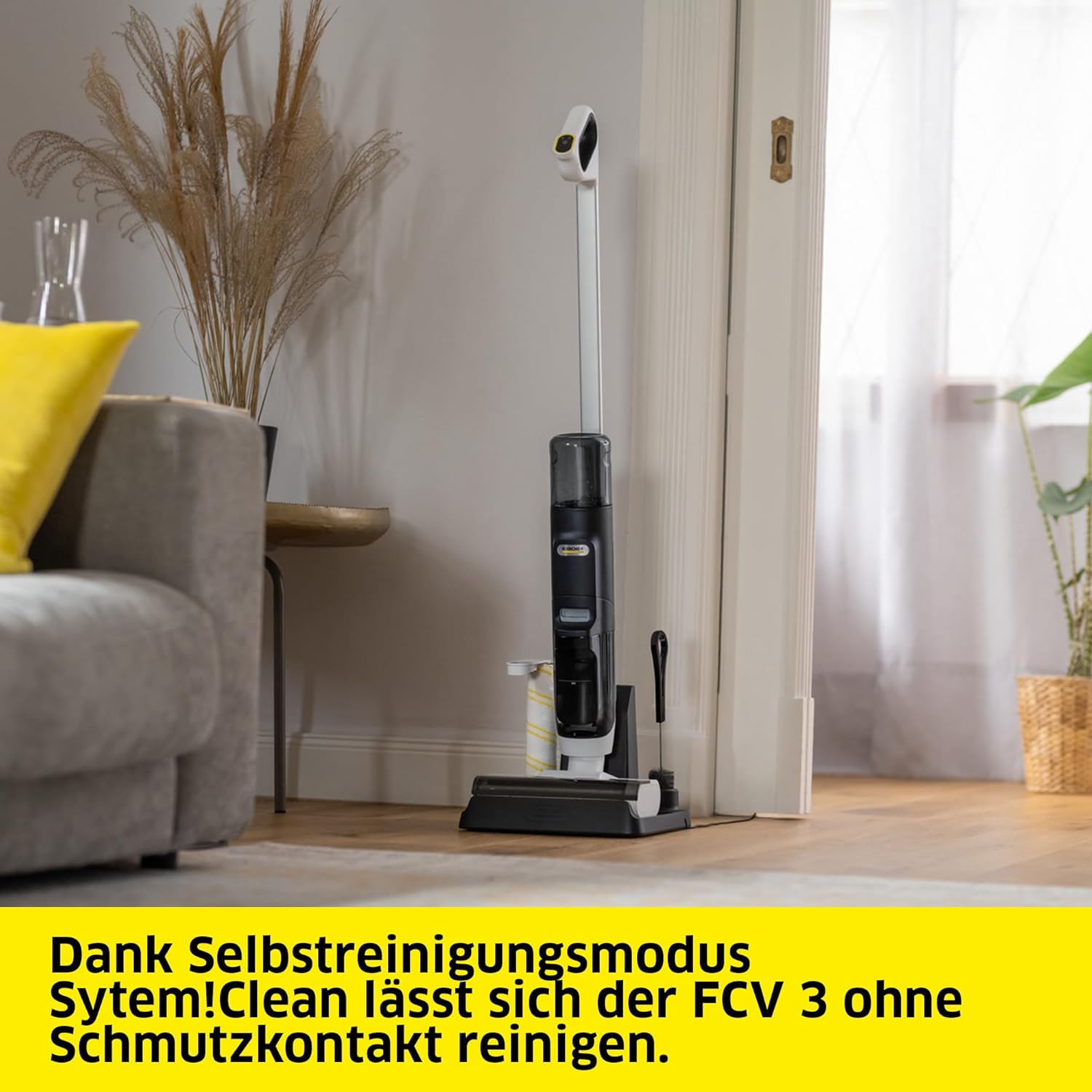 Karcher FCV 3 Staubsauger-Wischer, kabelloser Saugmopp mit 3 Reinigungsmodi, Akkulaufzeit: ca. 30 Minuten, Oberflächenkapazität pro Akkuladung: ca. 130 m², Weiß – Bild 6