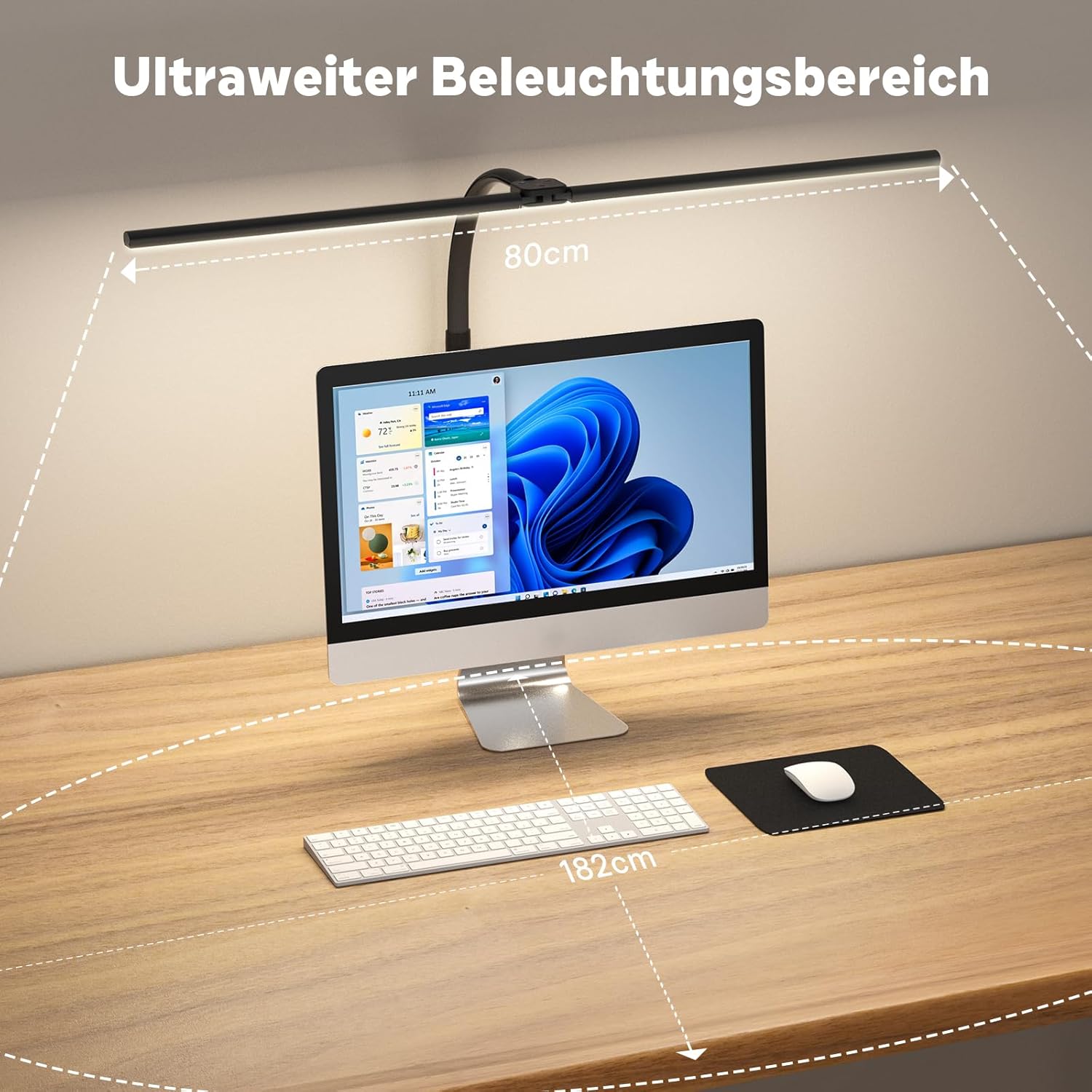 Doppelkopf Schreibtischlampe LED Dimmbar 24W 80cm Klemmbar Tageslichtlampe Schreibtischlampe Schwanenhals Büro Tischlampe Augenschutz Arbeitsplatzleuchte Monitorlampe, Schwarz – Bild 3