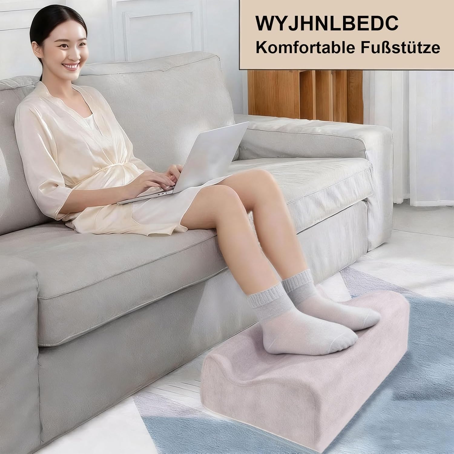 Fußstütze für den Schreibtisch, ergonomische Fußstützen für das Büro mit Premium-Schaumstoffkern und abnehmbarem Deckel, rutschfeste Fußstütze für unter dem Schreibtisch, Rücken- und Hüftschmerzen, hellgrau, mittel – Bild 4