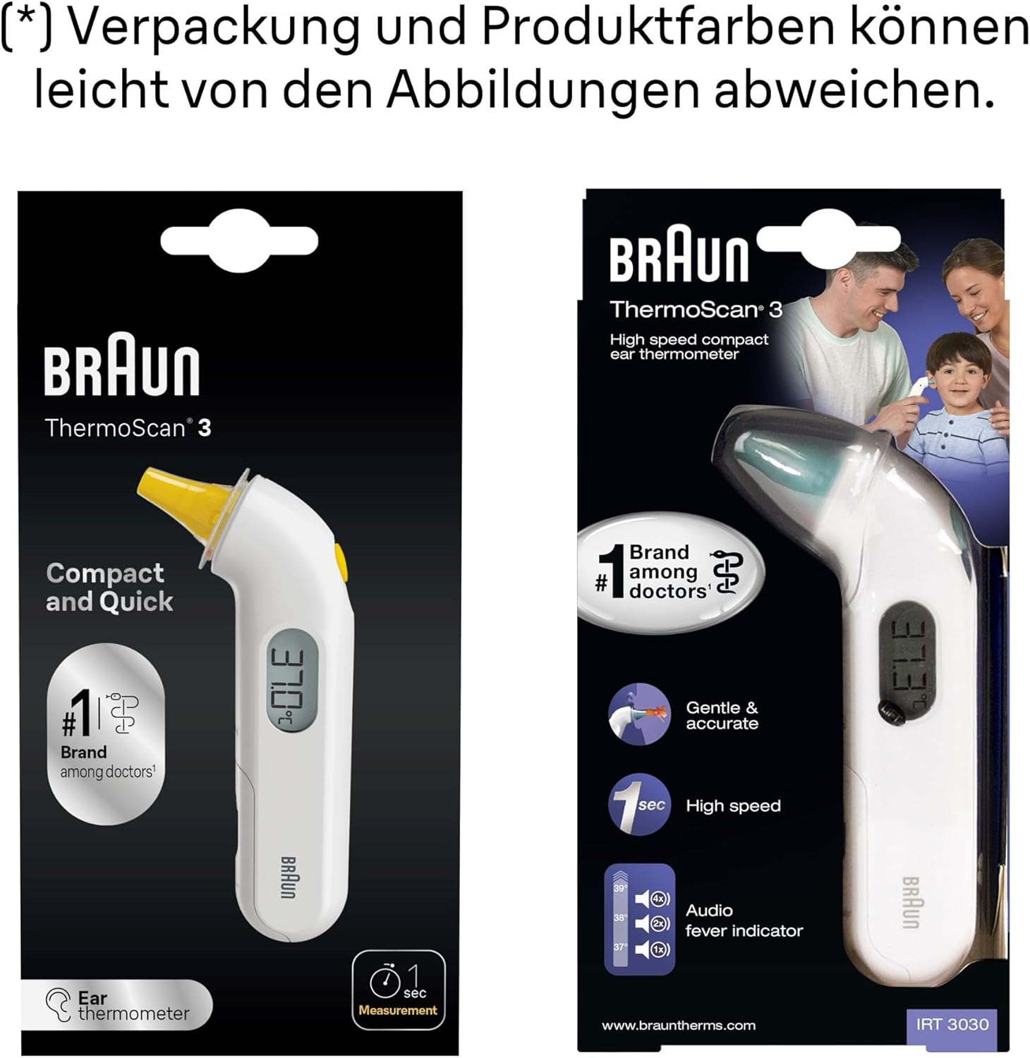 Braun ThermoScan 3 Ohrthermometer, schnell, 1-Sekunden-Messung, akustische Fiebermeldung, digitale Anzeige, für Babys und Kleinkinder geeignet, die Marke Nr. 1 bei Ärzten, IRT3030 – Bild 7