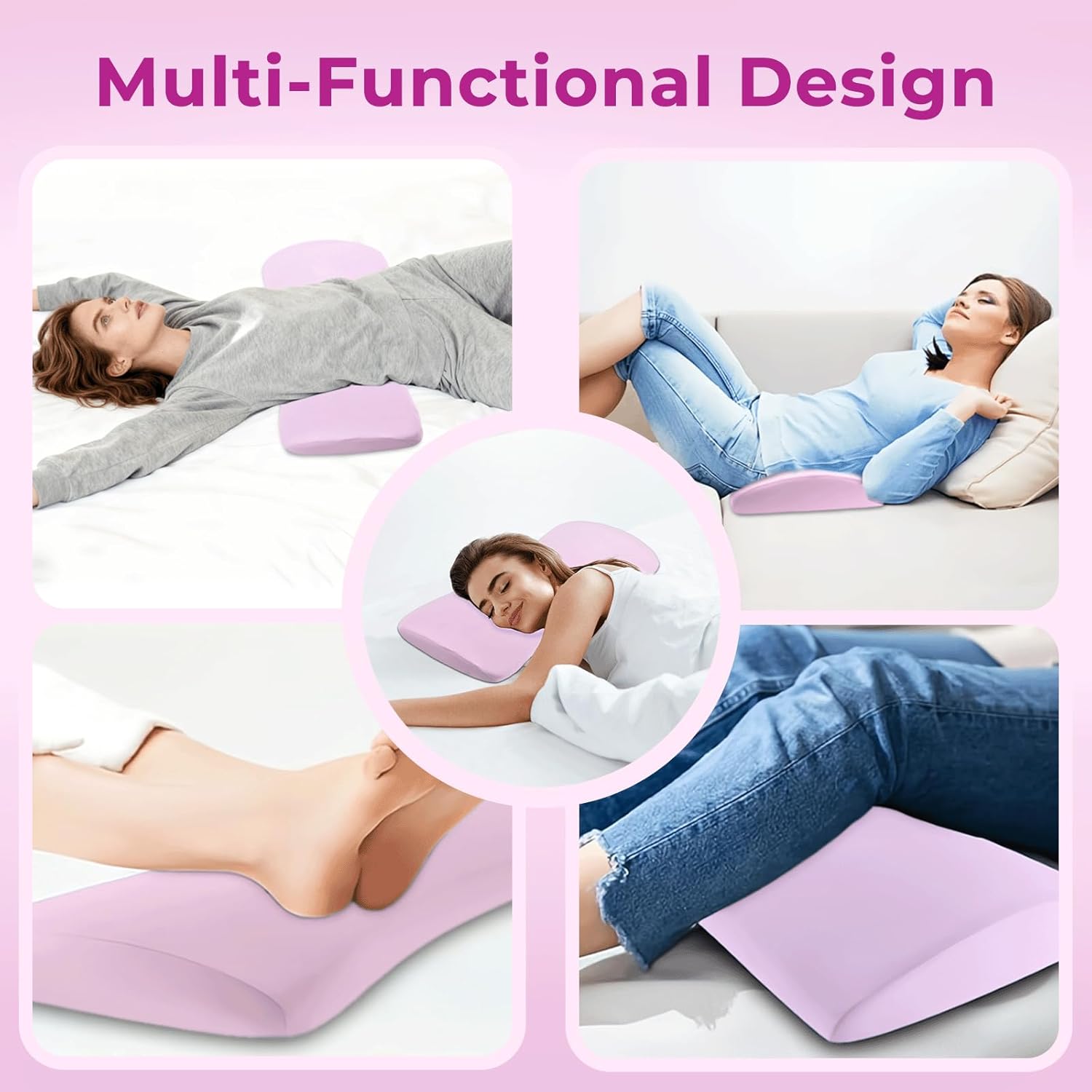 Orthopädisches Memory-Schaum-Lendenkissen, ergonomische Rücken- und Lendenwirbelstütze, Rückenstützkissen für Bett und Sofa, Rückenkissen zum Schlafen, abnehmbarer waschbarer Bezug (Pink) – Bild 7