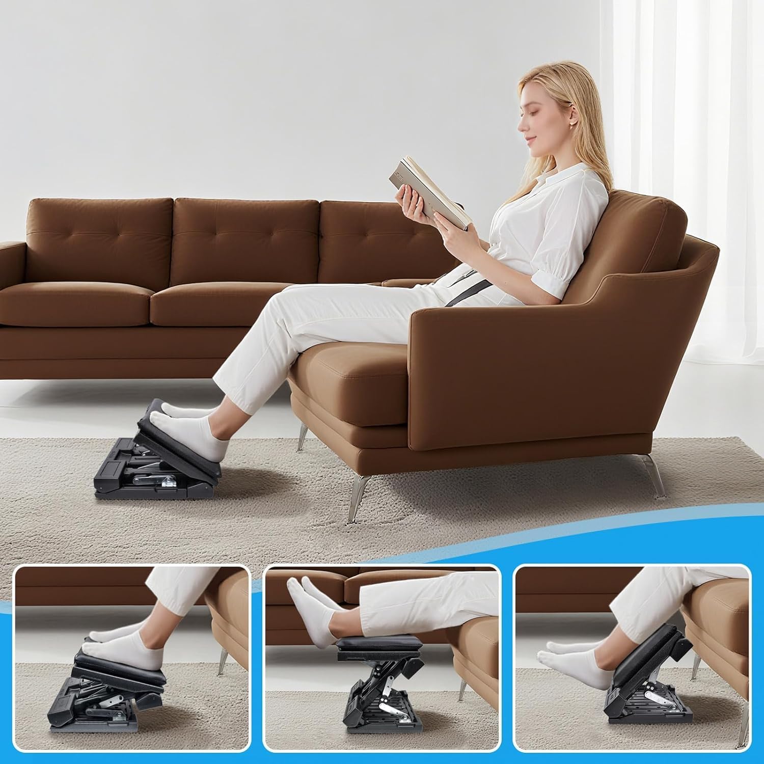 Fußstütze, Schreibtisch, stufenlos verstellbar, Fußstütze, Fußhocker mit Massage, ergonomisch, höhenwinkelverstellbar, für Büro und Zuhause (schwarz) – Bild 7