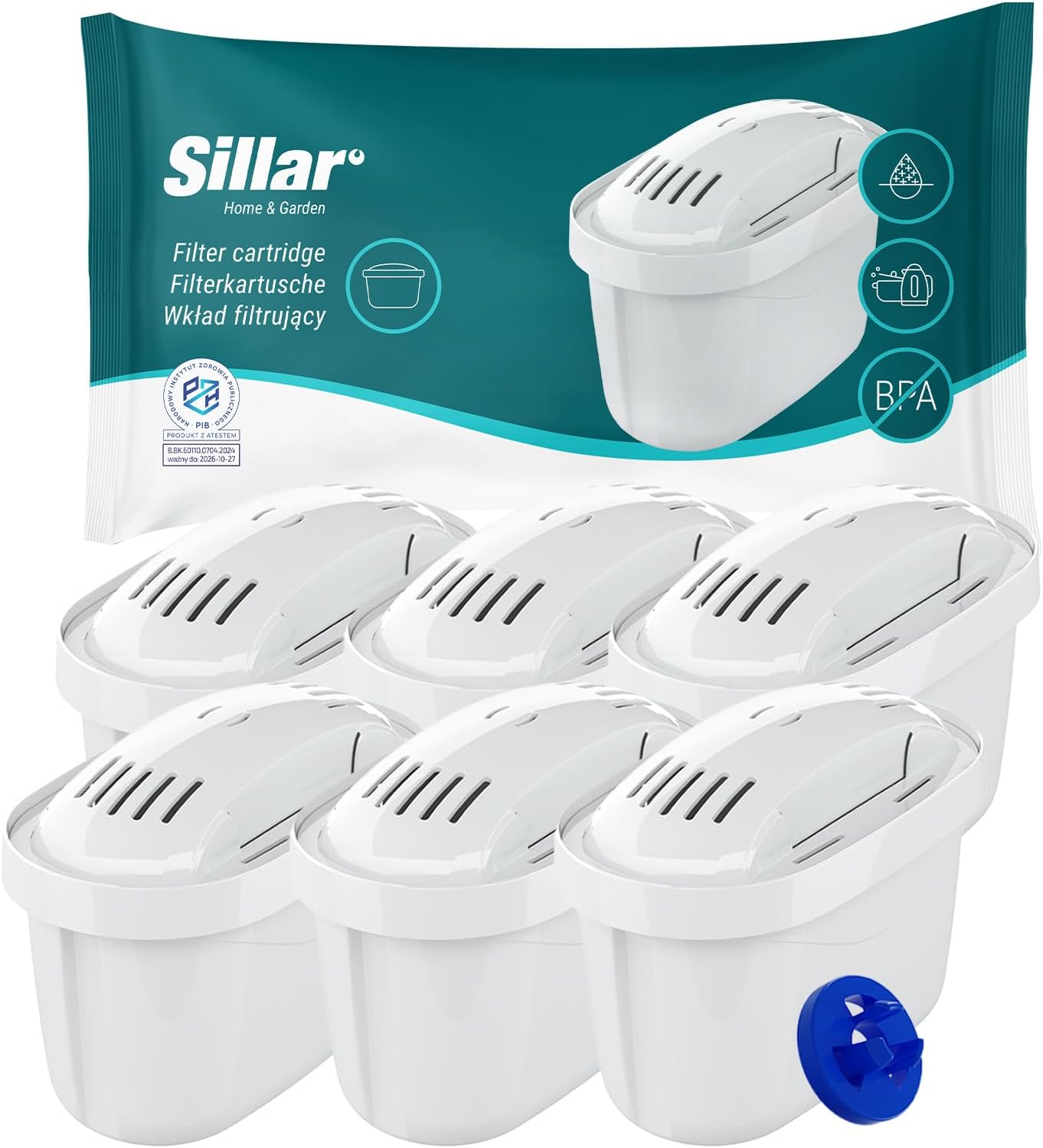 Sillar Wasserfilterkartuschen – 6er-Set – kompatibel mit Brita Maxtra+, Marella, Elemaris, Style – BPA-frei – effektiver Kalkfilter für reines Wasser