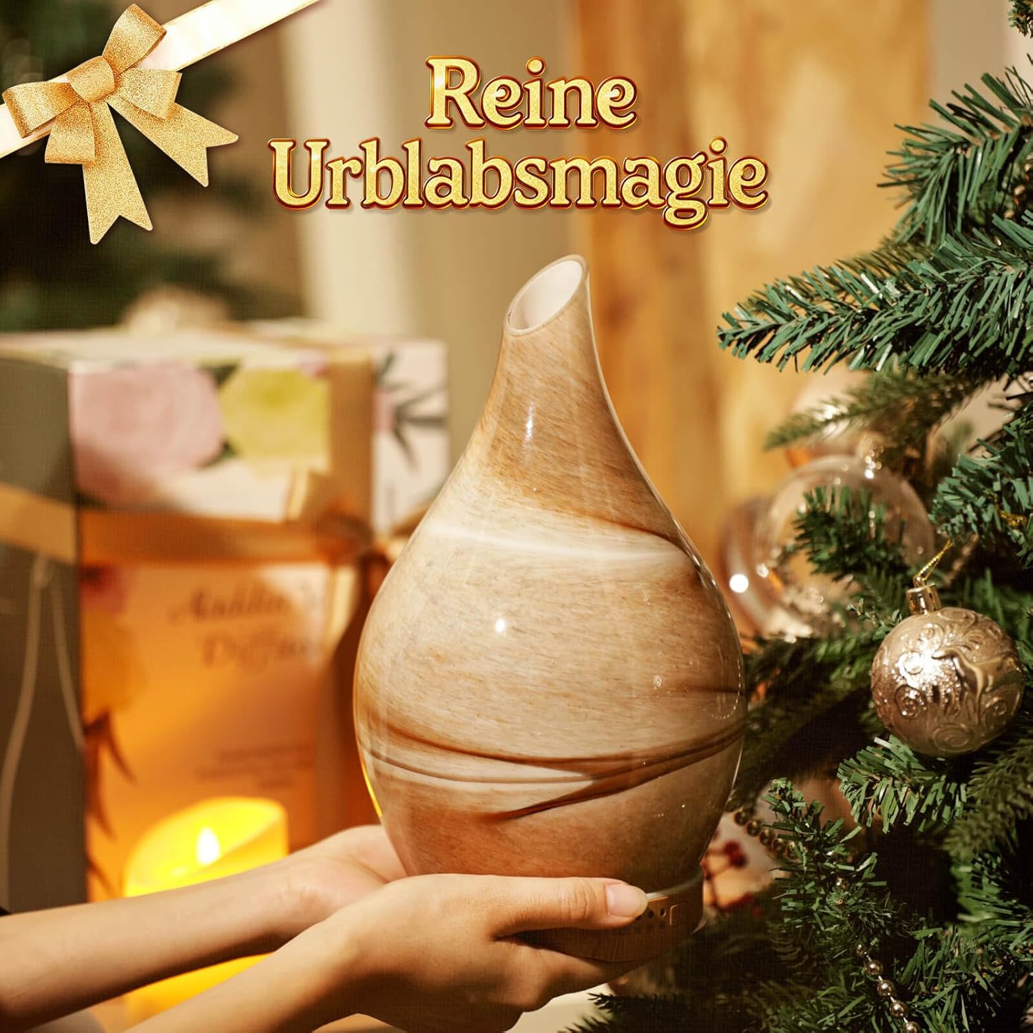 Porseme Aromadiffusor 280 ml, Luftbefeuchter aus mundgeblasenem Glas, Ultraschall-Aromatherapie-Öldiffusor mit 7 farbigen LED-Lichtern, Diffusor für ätherische Öle mit Fernbedienung für Zuhause (Wüste) – Bild 6