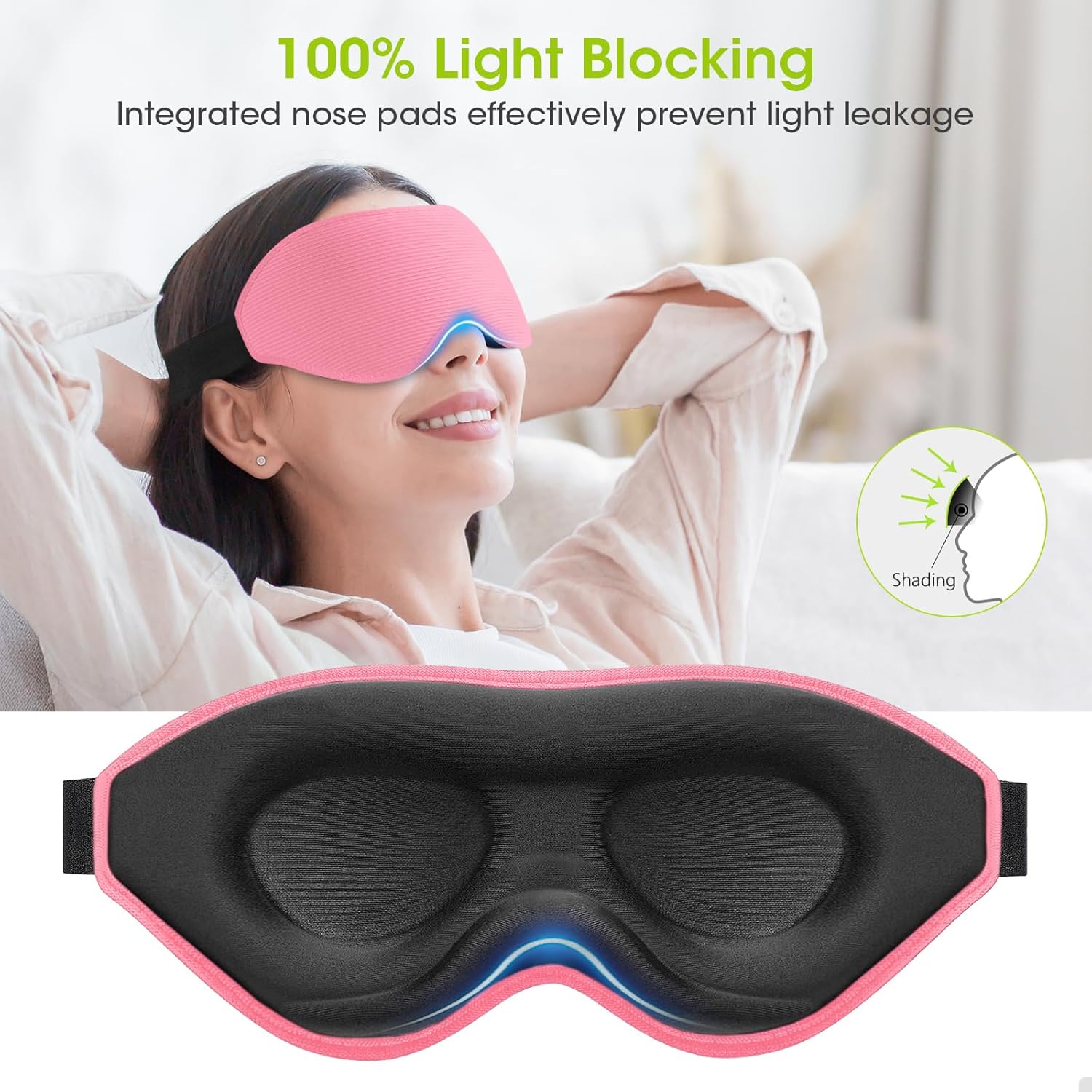 Schlafmaske für Seitenschläfer, Laitver 2025, aktualisiertes Design, 3D-Lichtblockierende Augenmaske für Damen und Herren, bequem und atmungsaktiv, druckfreie Schlafmaske mit verstellbarem Gummiband, Rosa – Bild 2
