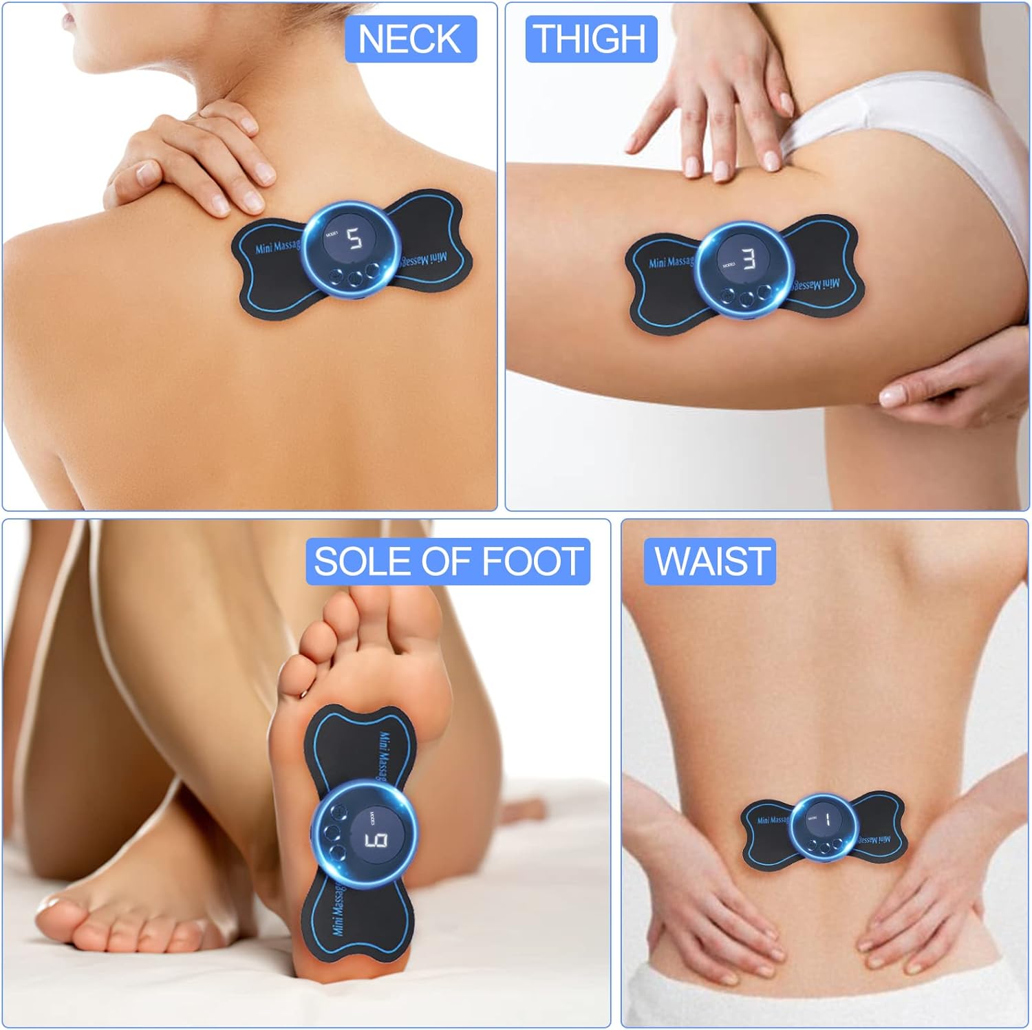 2 Stück Mini-Nackenmassagegerät, Körpermassagegerät & Nackenmassagegerät, elektrisches Schultermassagegerät, Schmerzlinderung für Arme, Nacken, Rücken, Taille, Beine, 6 Pads, Fernbedienung – Bild 3