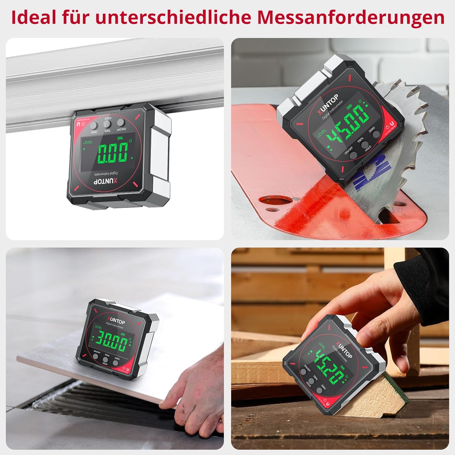 XUNTOP Digitaler Winkelmesser-Neigungsmesser mit LCD-Display, Typ-C-Schnittstelle, IP54, wasserdicht, magnetische Nivellierbox, Nivellierbox für Holzbearbeitung, Bau, Dekoration, Heimwerken – Bild 6