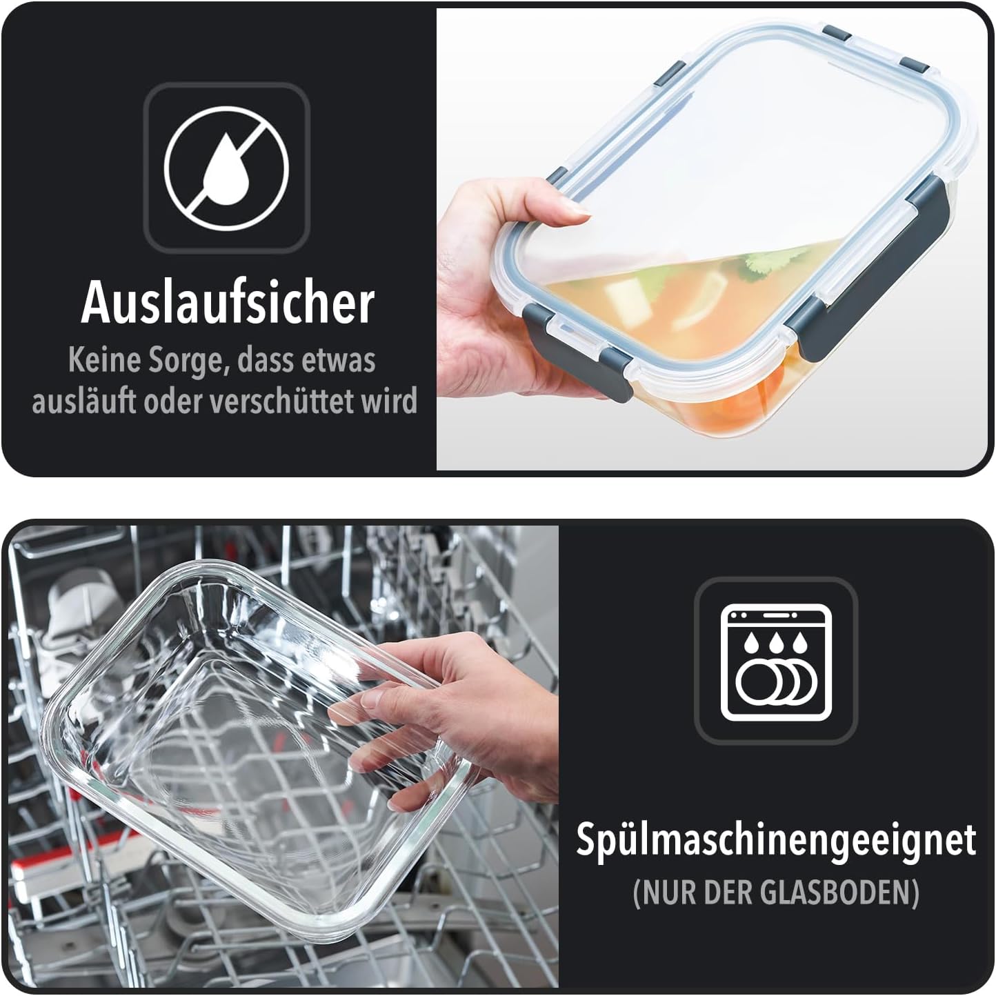GUT FÜR SIE – Set aus Essenszubereitungsboxen und Vorratsbehältern aus Glas – 20-teilig (10 Behälter und 10 Deckel), spülmaschinen-, mikrowellen- und gefriergeeignet, BPA-frei, Behälter aus Borosilikatglas – Bild 4