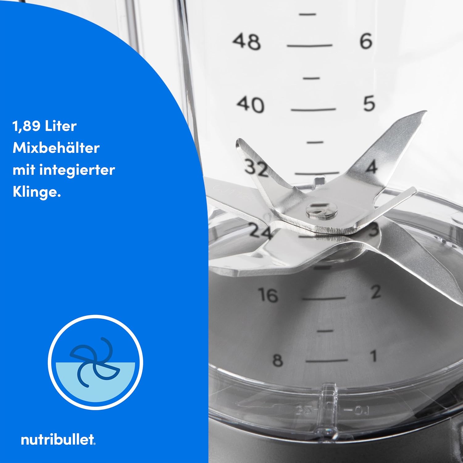 Nutribullet SmartSense Mixer Combo NBF550DG, Standmixer mit 5 Geschwindigkeiten und Pulsfunktion, 1,9 l Mixbehälter, 700 und 900 ml Becher mit Griff, automatischer Zyklus, To-Go-Deckel, 1500 W, Schwarz – Bild 7