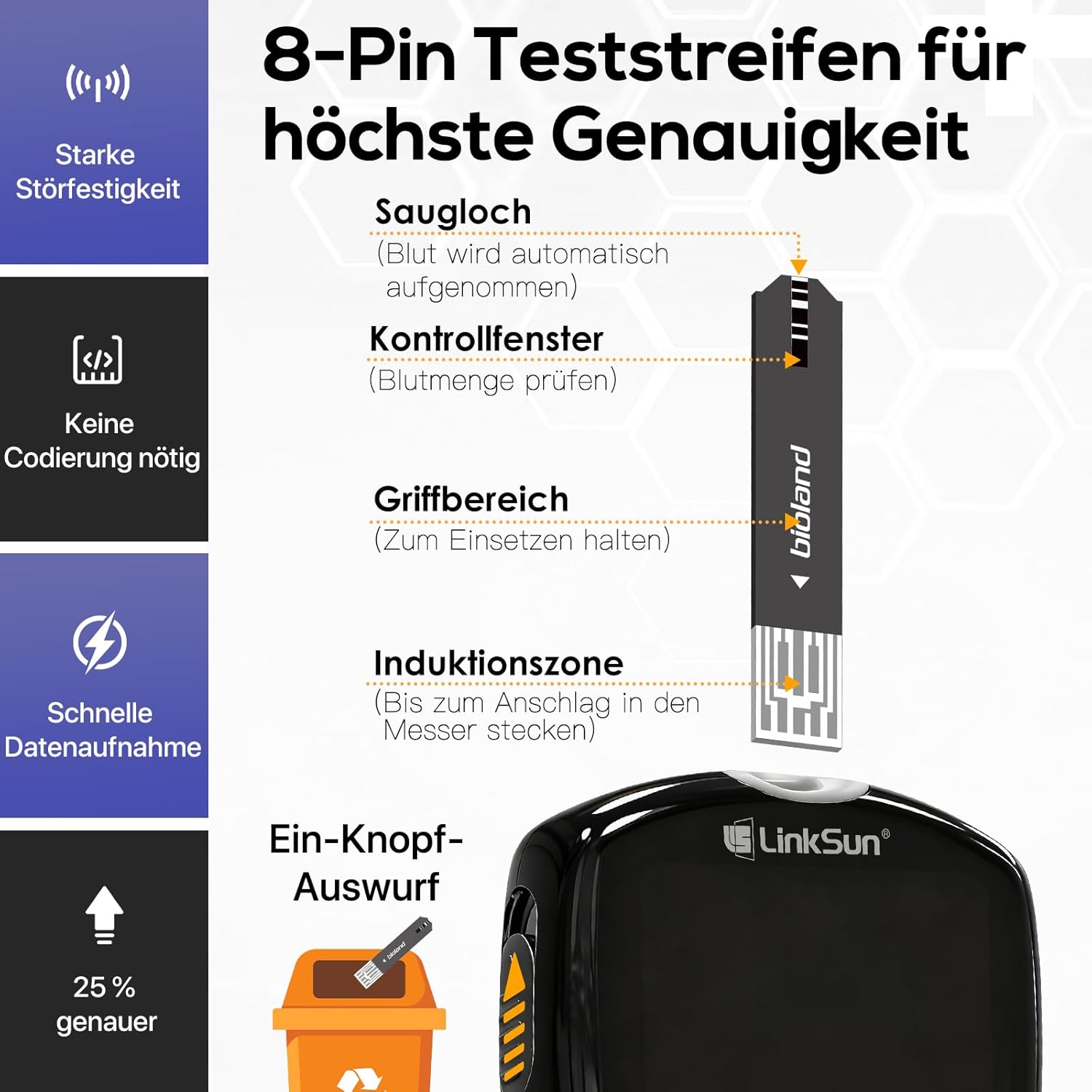 Blutzuckermessgerät & Ketonmessgerät-Set 2-in-1, M26-K Blutzuckermessgerät-Set mit 25 Blutzucker-Teststreifen, 10 Keton-Teststreifen, 35 Sicherheitslanzetten, Kontrolllösung, ohne Codierung – Bild 6