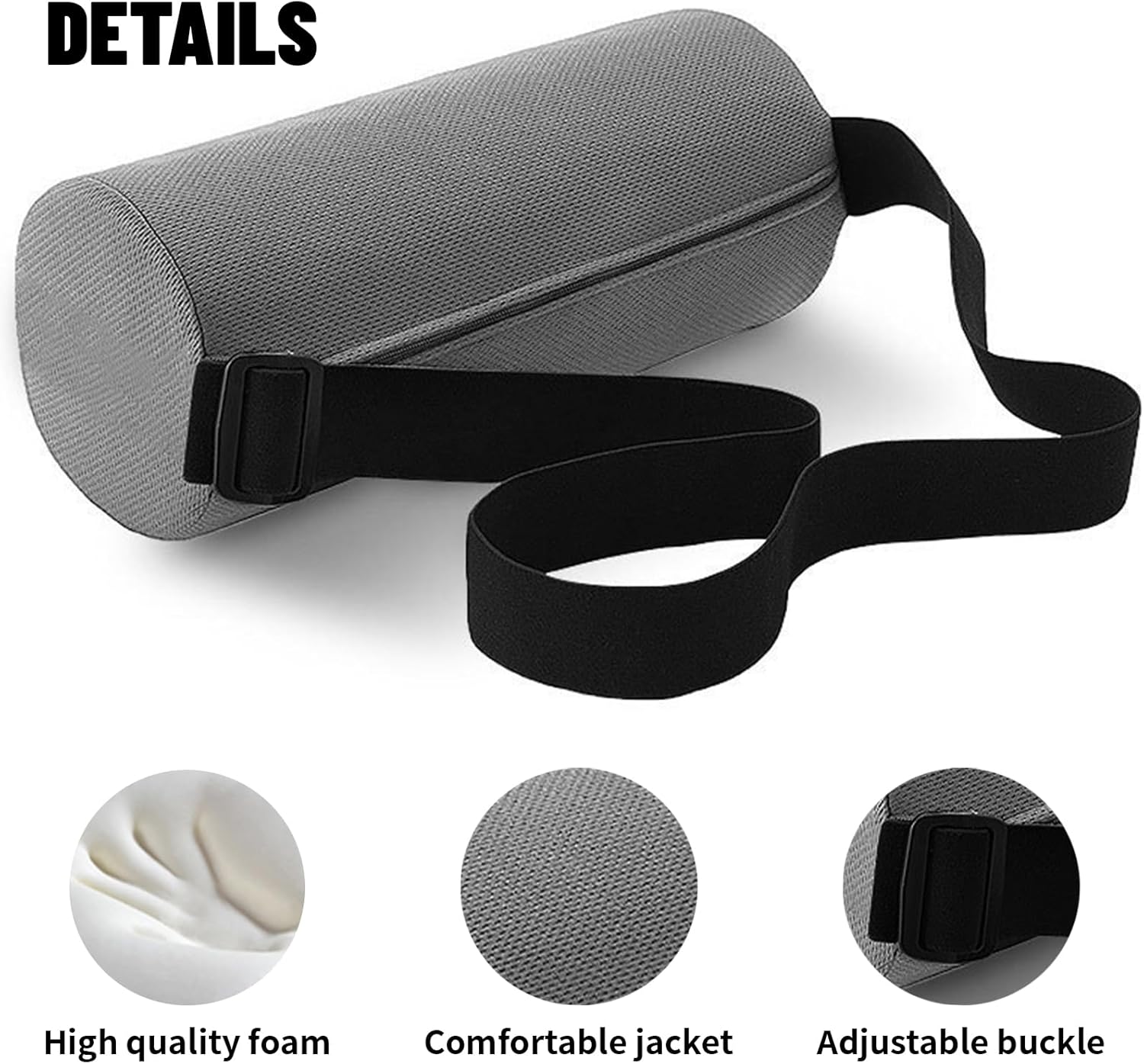 Lendenwirbelstützkissen für Bürostuhl und Auto, ergonomisches Lendenkissen mit Gurt, atmungsaktives Lendenkissen, Rückenstütze, Bandscheibenwürfel, 32 x 12 cm (grau) – Bild 3