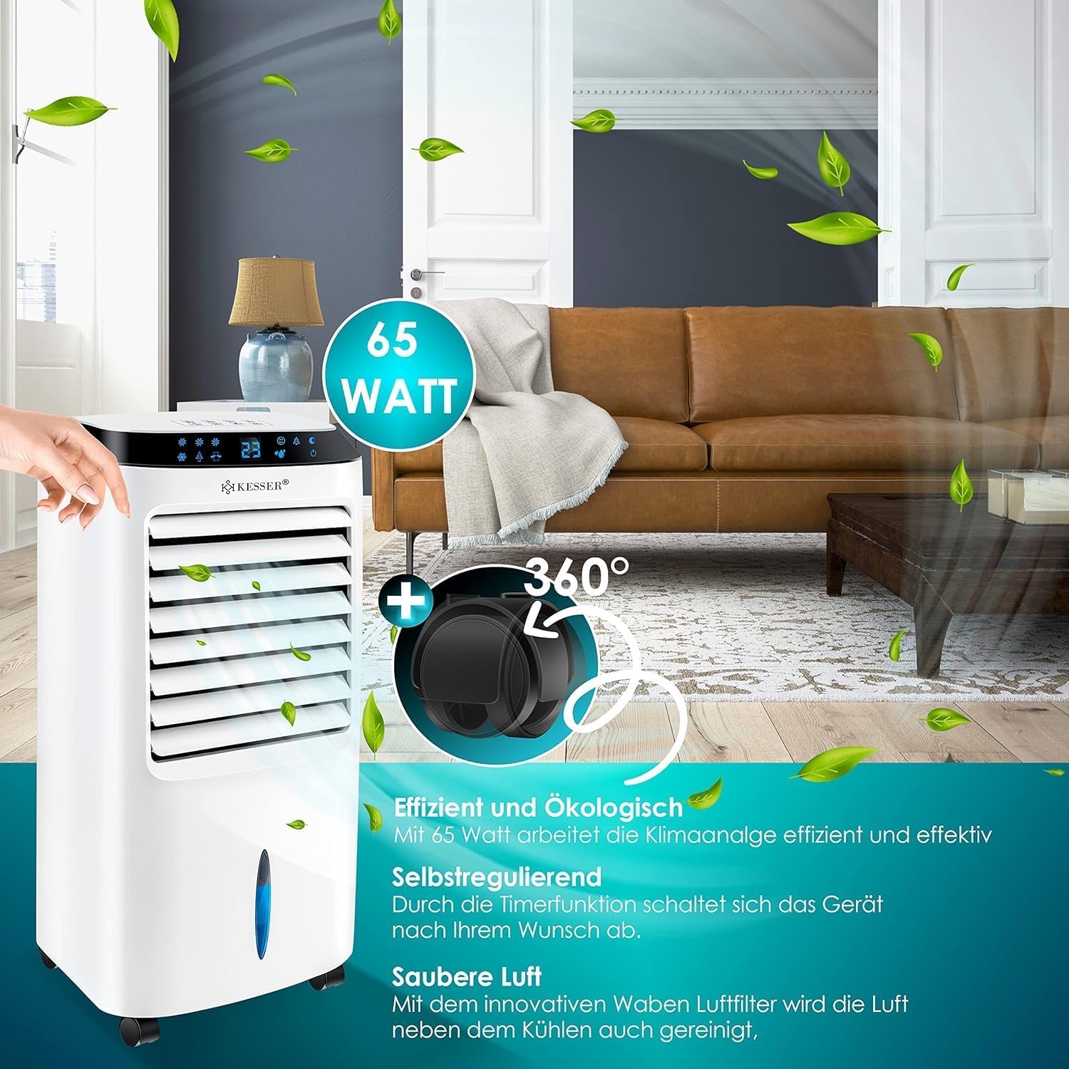 KESSER® Mobile Klimaanlage 4in1 Luftkühler – Air Cooler mit Fernbedienung & Timer, 10L Wassertank, Ionisator & Luftbefeuchter, Ventilator Klimagerät ohne Abluftschlauch, 3 Stufen inkl. Kühlakkus – Bild 6