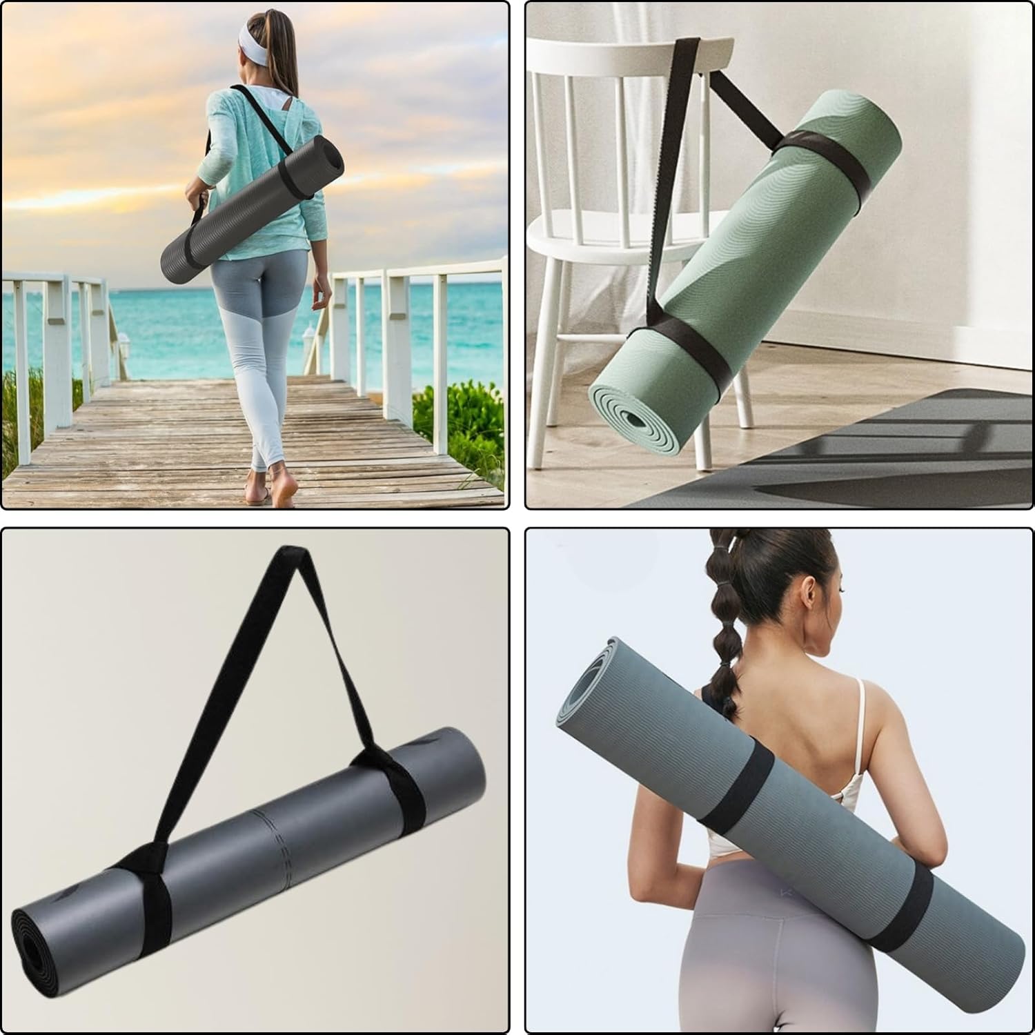 2 Stück schwarze Yogamatten-Tragegurte, verstellbare, langlebige Schlinge, geeignet für alle Mattengrößen, fester Yoga-Gurt für Pilates, Fitness und Outdoor-Aktivitäten – Bild 7