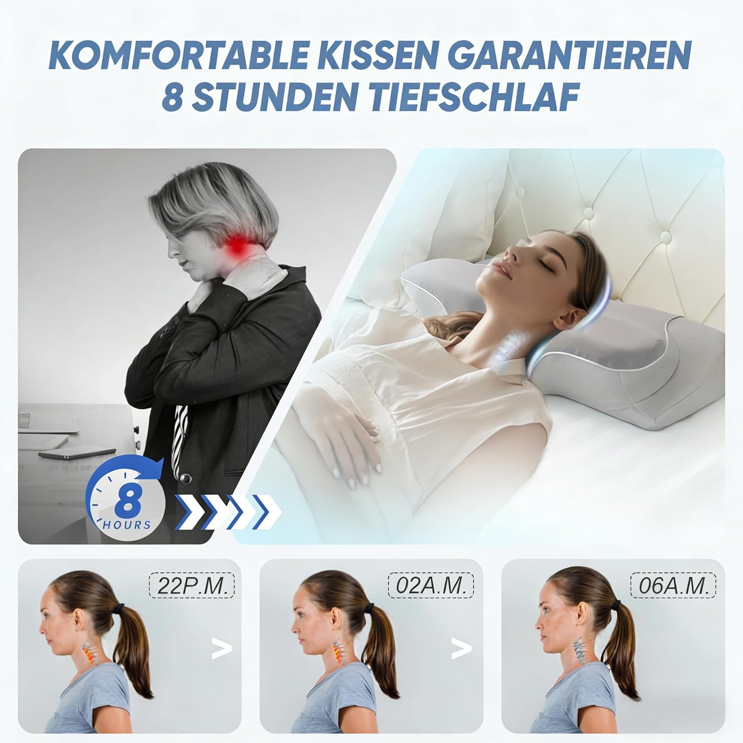 Ergonomisches Nackenstützkissen (HWS) – Premium Memory Schaum Kopfkissen für Seitenschläfer – Orthopädisches Schlafkissen zur Nackenentlastung mit 2 Höhen & atmungsaktivem Öko-Tex Bezug – Bild 7