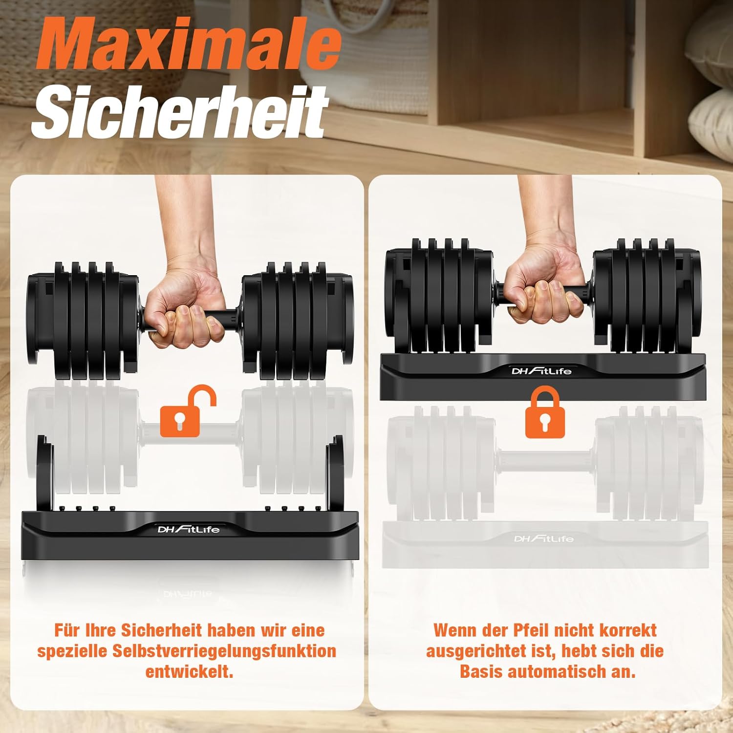 DH FitLife 12 kg / 25 kg verstellbare Kurzhanteln 2,5-12 kg / 4-25 kg mit 10 Gewichtsstufen, Kurzhantel-Set mit Hantelscheiben, variable Gewichte 10 in 1 – Bild 5