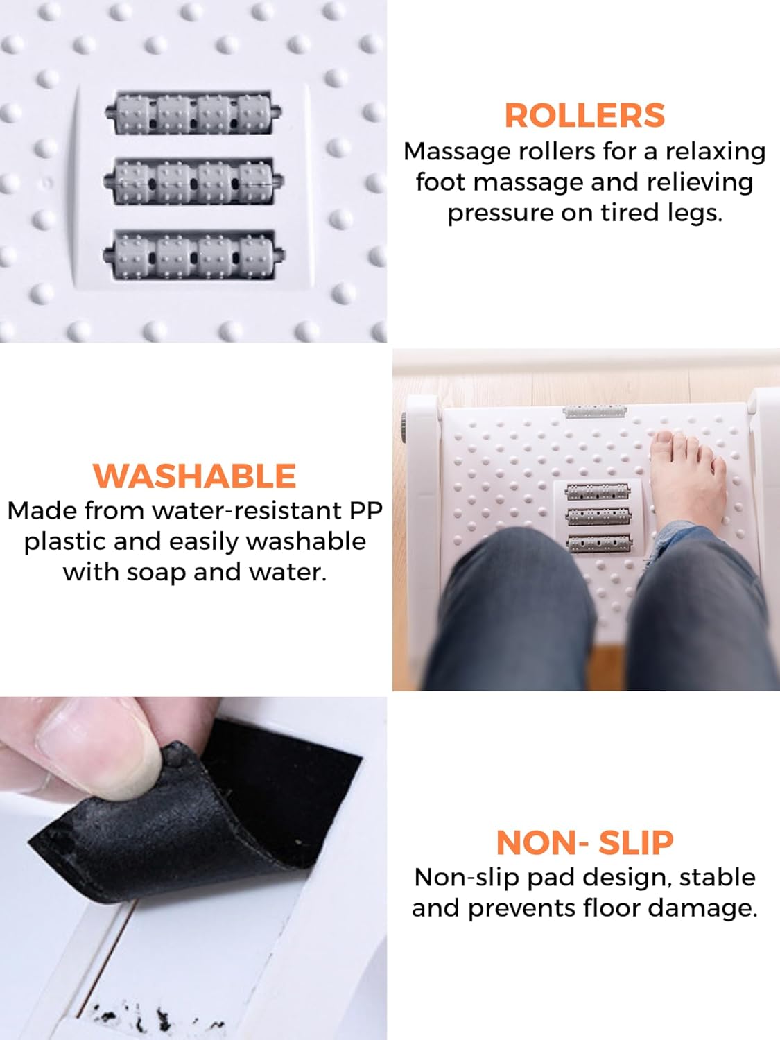 Fußstütze unter dem Schreibtisch, ergonomischer Fußhocker für das Büro, rutschfeste, verstellbare Fußstütze mit Massagefunktion, verbessert die Körperhaltung und Durchblutung, ideal für Arbeit und Zuhause – Bild 3