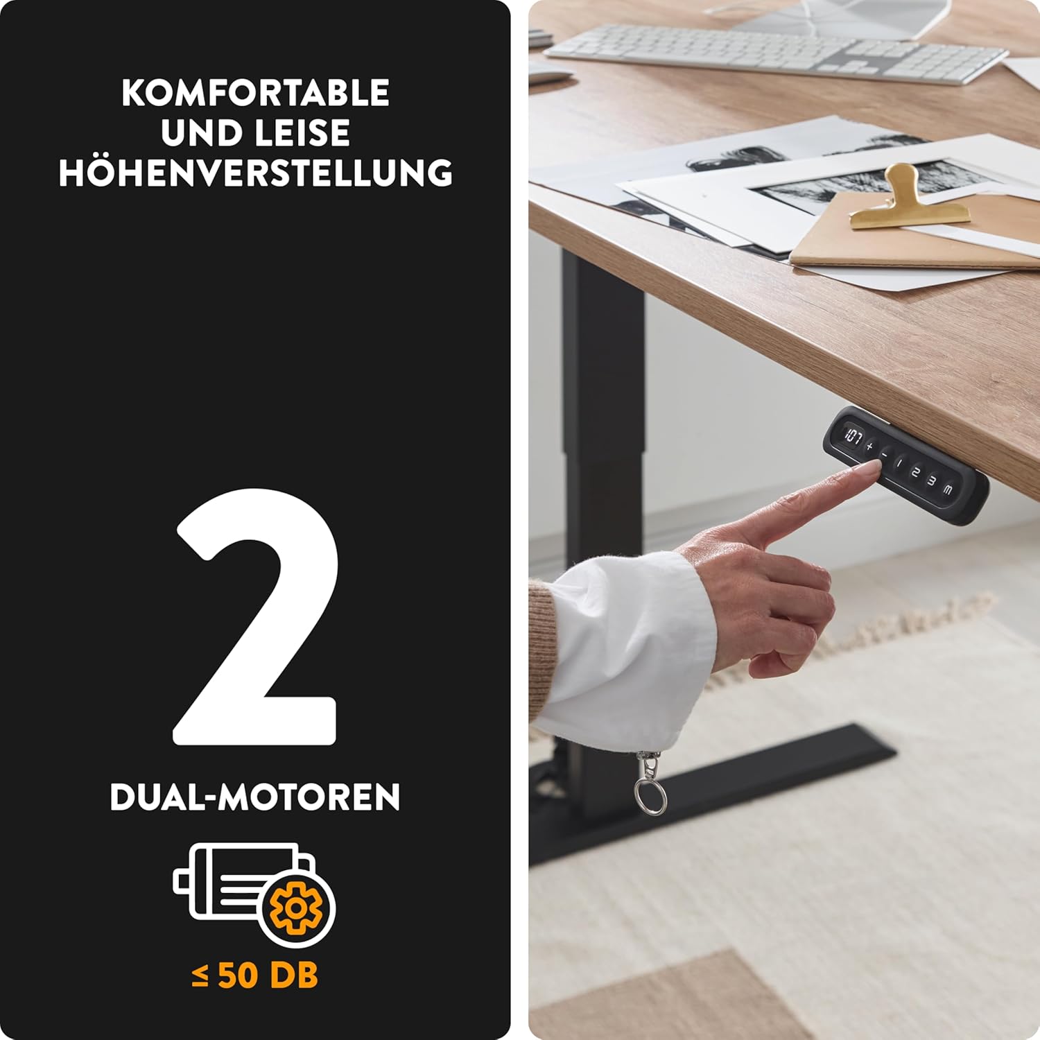 boho office® Homedesk, elektrisch stufenlos höhenverstellbar, silbernes Tischgestell mit Memory-Funktion, inkl. Weiße Tischplatte 120 x 80 cm – Bild 7