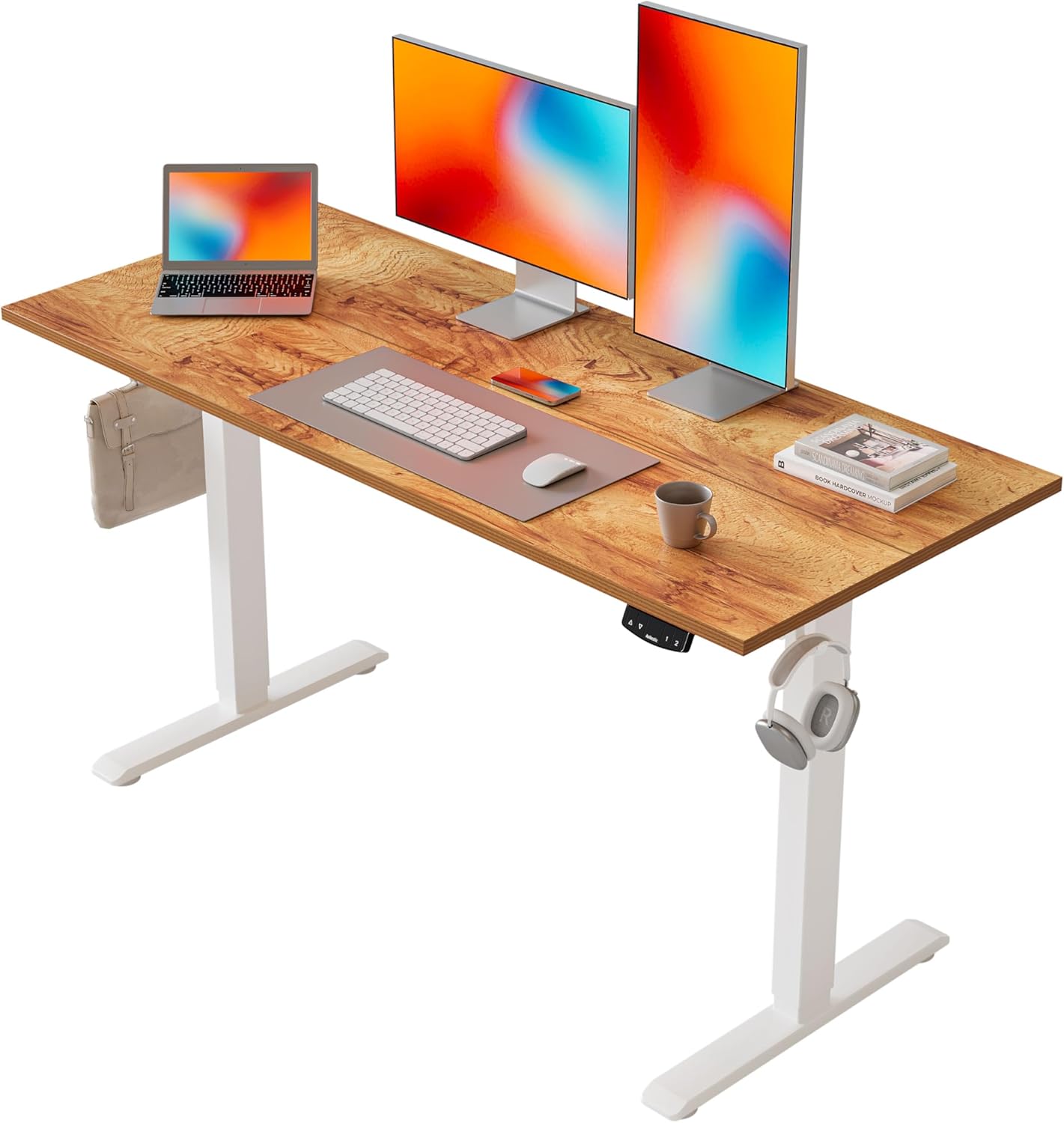Agilestic höhenverstellbarer Schreibtisch 120 x 60 cm, robuster Schreibtisch, höhenverstellbar, elektrisch mit Memory-Handsteuerung, ergonomischer Stehsitztisch, Computertisch, hellbraun