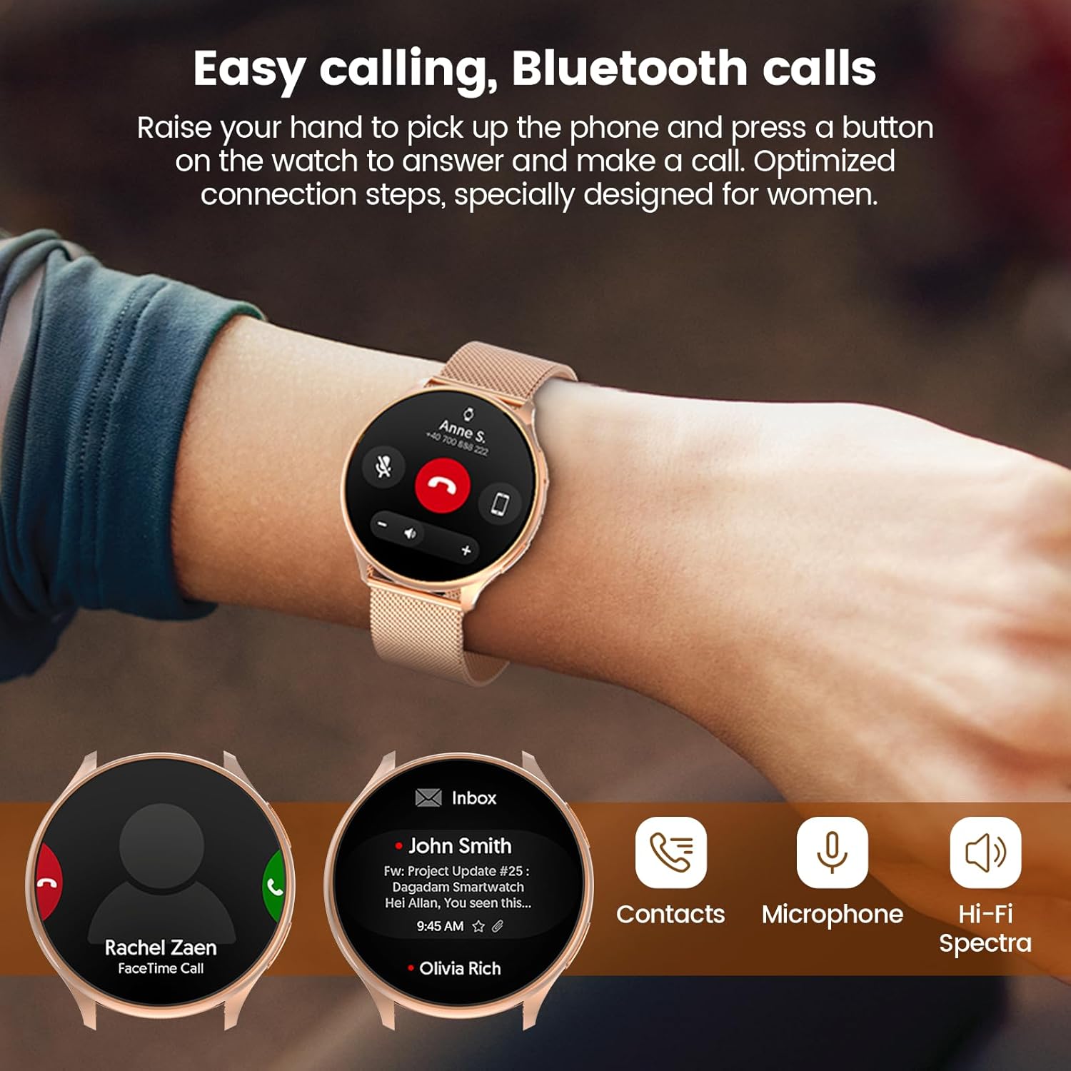 SLOKSFil Damen Smartwatch mit Telefonfunktion, 1,39 Zoll Smartwatch rund mit SpO2, 24H Herzfrequenzmesser Blutdruck Schlafmonitor, Fitnesstracker 120+ Sportmodi Schrittzähler für iOS Android (Roségold) – Bild 4