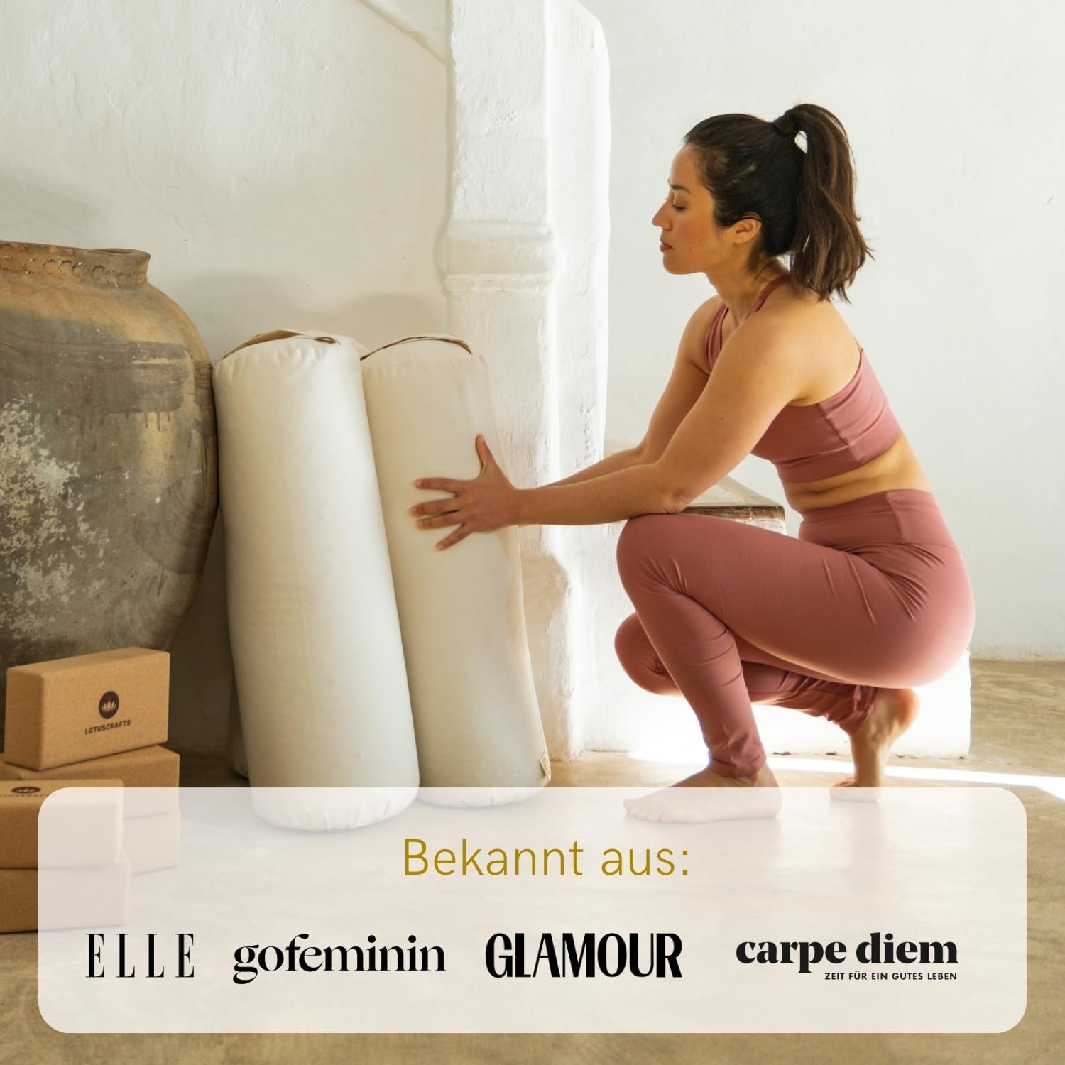 Lotuscrafts, Yogarolle für Yin Yoga, Durchmesser 24 cm, mit Dinkelfüllung, waschbarer Baumwollbezug, Yoga Bolster Rolle für Restorative Yoga, GOTS zertifiziert – Bild 6