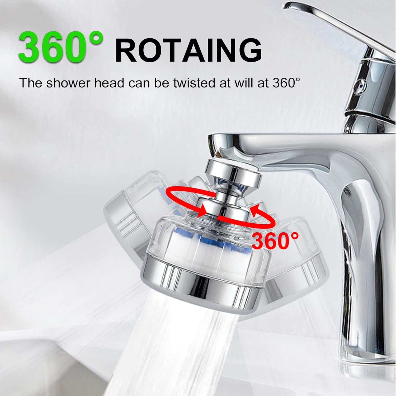 Wasserfilter-Wasserhahn, drehbarer Wasserhahnfilter mit 6 Stück PP-Baumwoll-Filterelement und Universal-Adapter für Waschbecken, Küche, Badezimmer – Bild 3