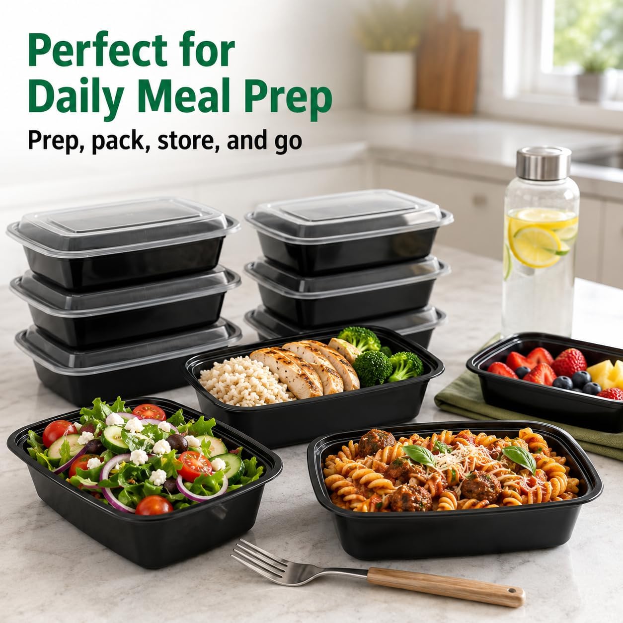 AKOLAFE 30 Stück Meal Prep Boxen, 1000 ml/35 oz Meal Prep Boxen, 1 Fach, wiederverwendbarer Meal Prep Behälter mit Deckel, luftdichte Lebensmittelbox, Kunststoff, BPA-freie Lunchbox, rechteckiger Behälter für Lebensmittel, Obst – Bild 6