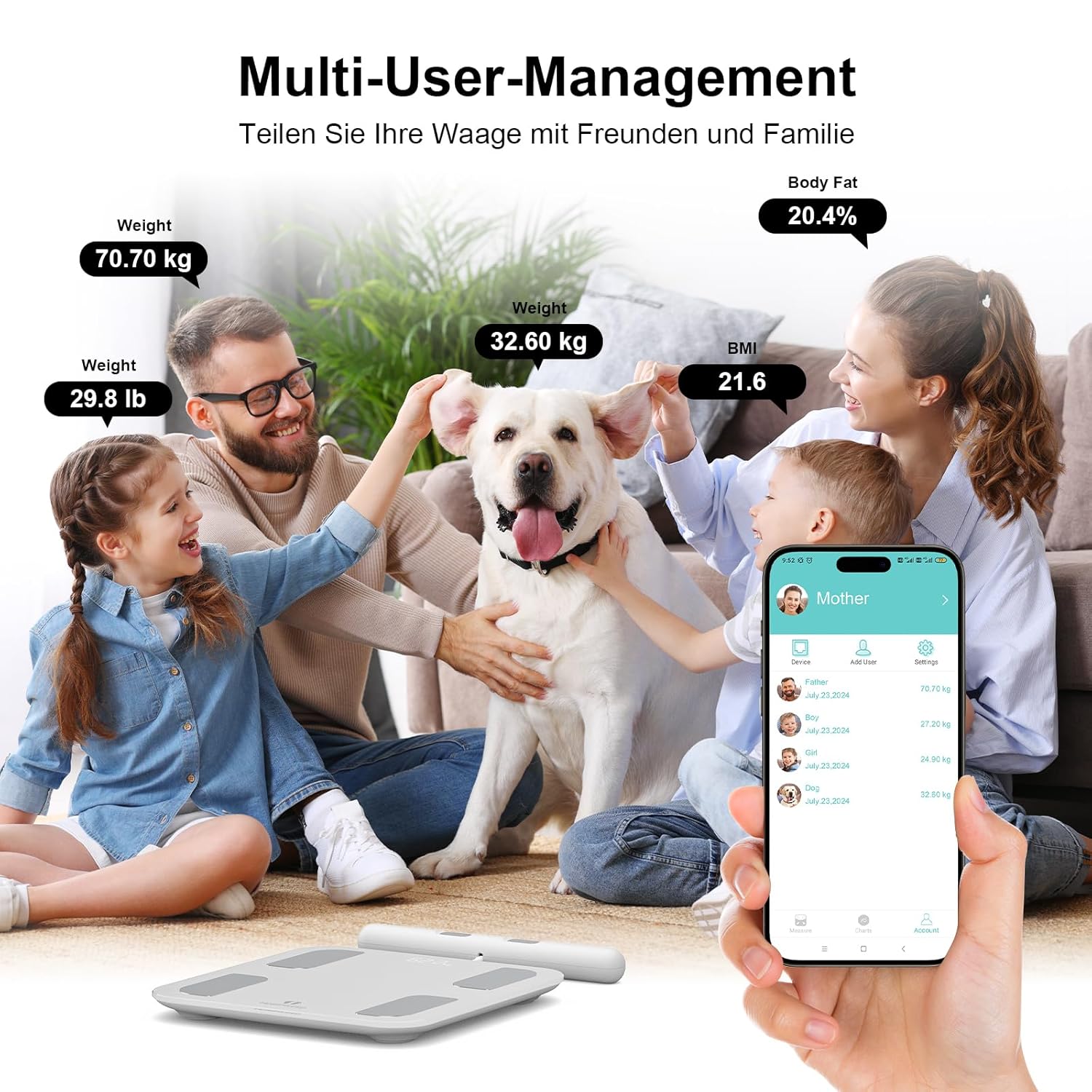 Körperfettwaage, digitale Personenwaage, Bluetooth mit 8 Elektroden, Ganzkörper-Analysewaage mit App und Handsensoren, intelligente Körperwaage für 18 Körperdaten, analysiert BMI, Gewicht, Muskelmasse – Bild 7