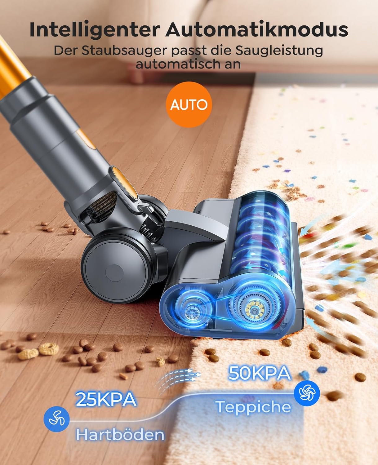 SMOTURE 50.000 Pa 65 Min Akku-Staubsauger, 600 W Staubsauger mit Flexschlauch, Anti-Tangle-Bürste, Wandladestation – Bild 6