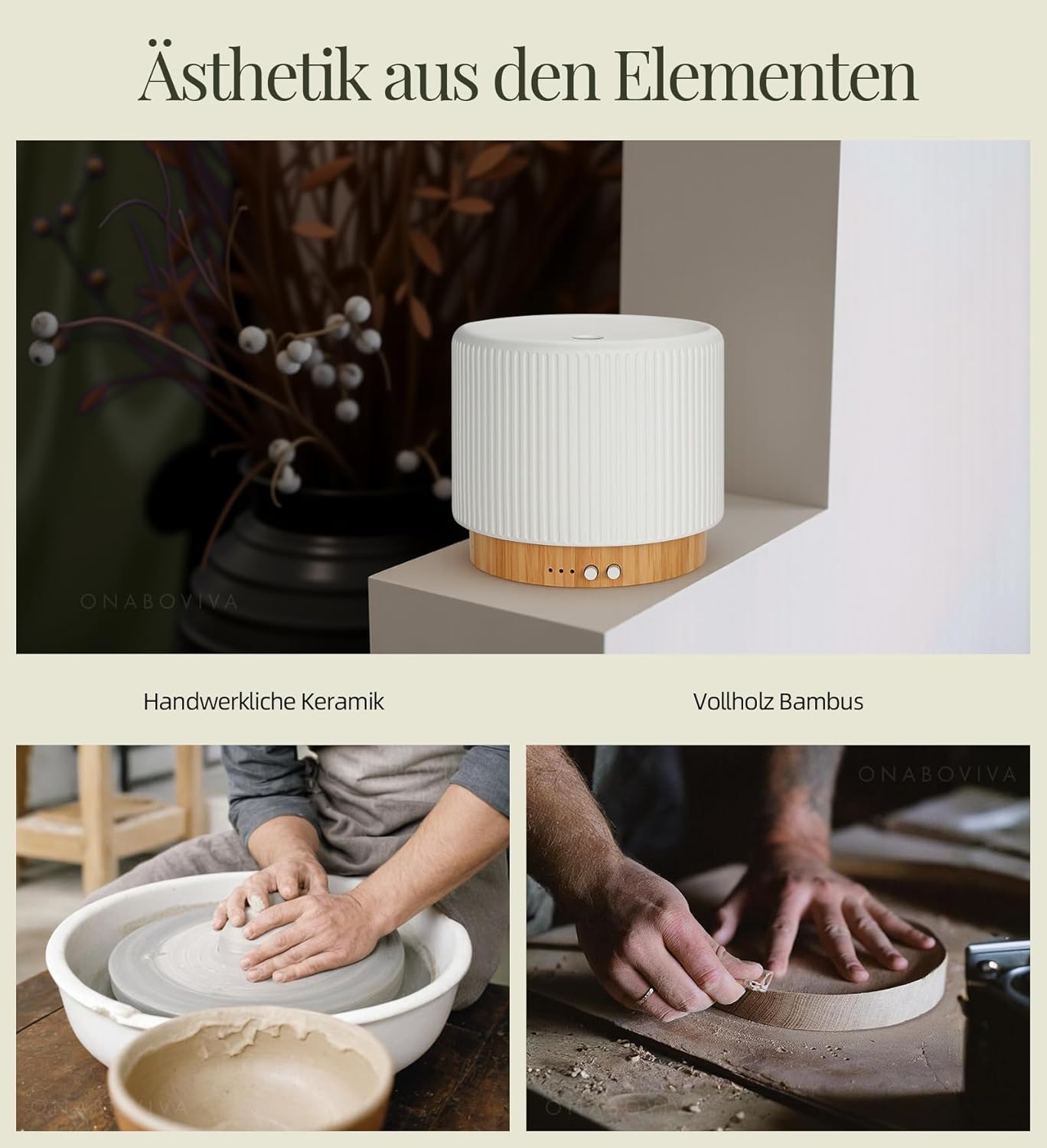 Aromadiffusor – 280 ml Ultraschall-Diffusor für ätherische Öle mit Luftbefeuchtung und Schlaf-Nachtlicht aus Keramik und Bambus, automatische Abschaltung, BPA-frei, geräuschlos, ideal für Zuhause, Büro und als Geschenk – Bild 5